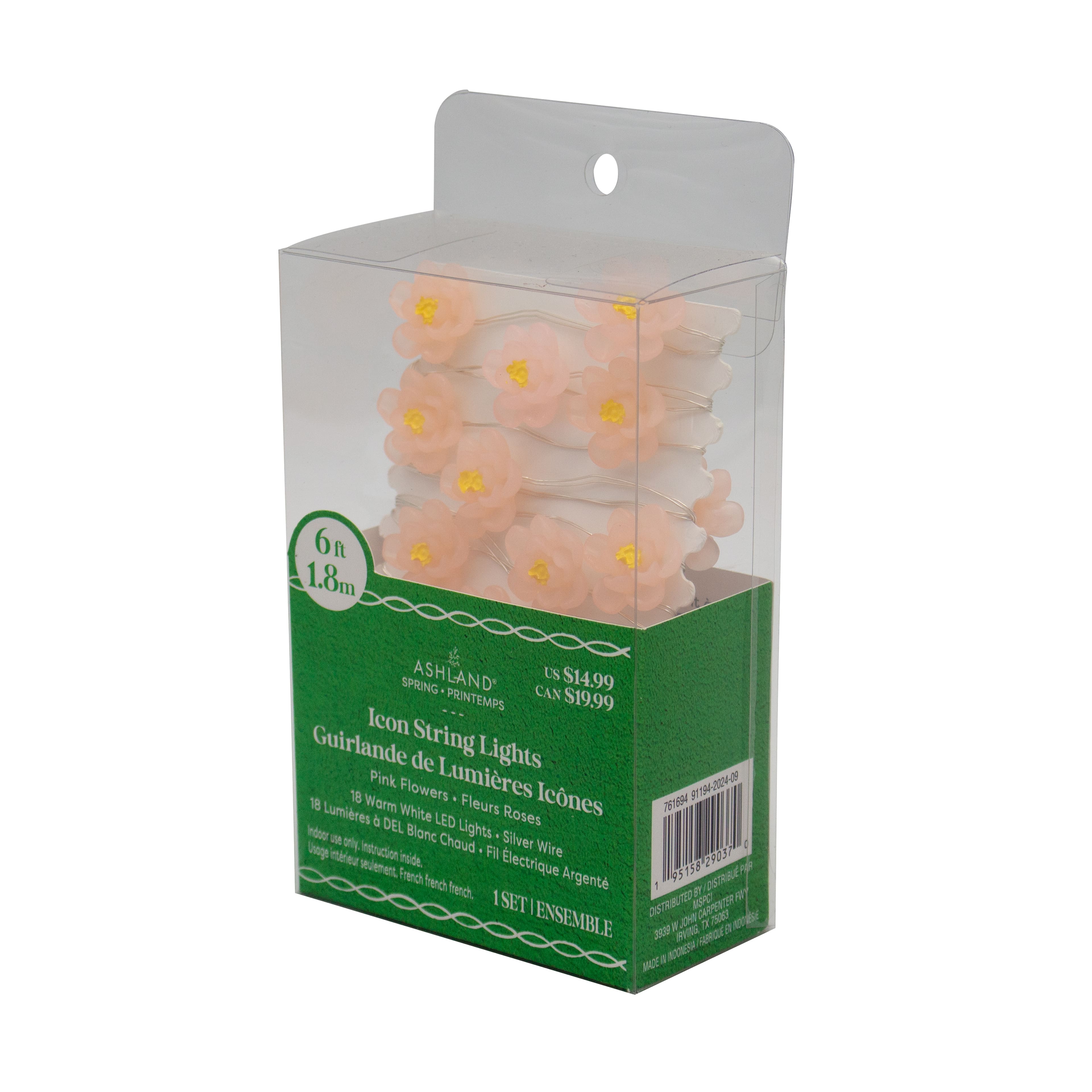 18ct. Pink Flower Icon Warm White LED String Lights by Ashland&#xAE;