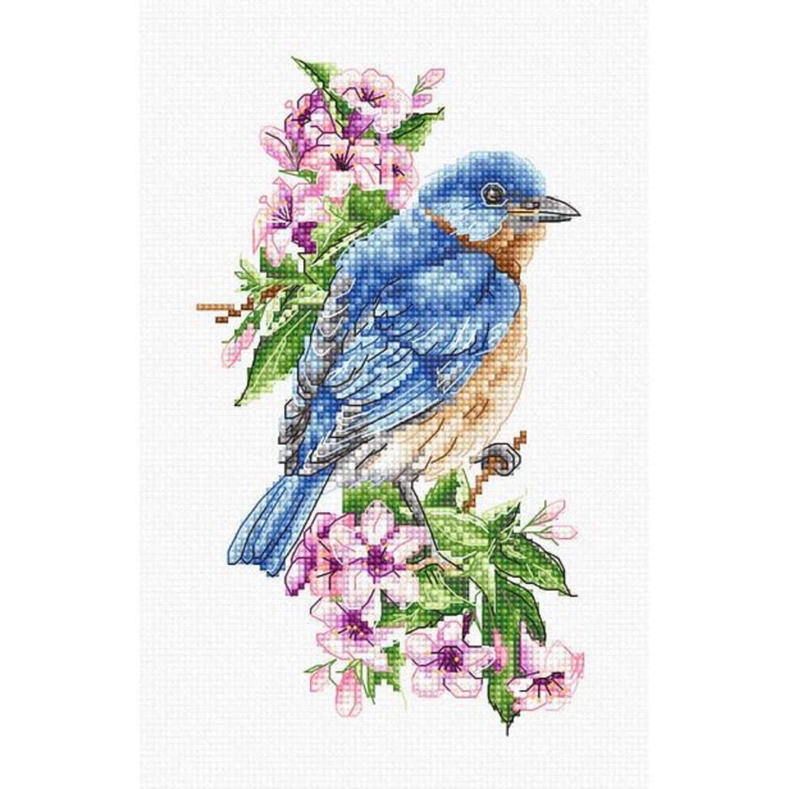 Luca-s Blue Bird On The Branch Counted Cross Stitch Kit