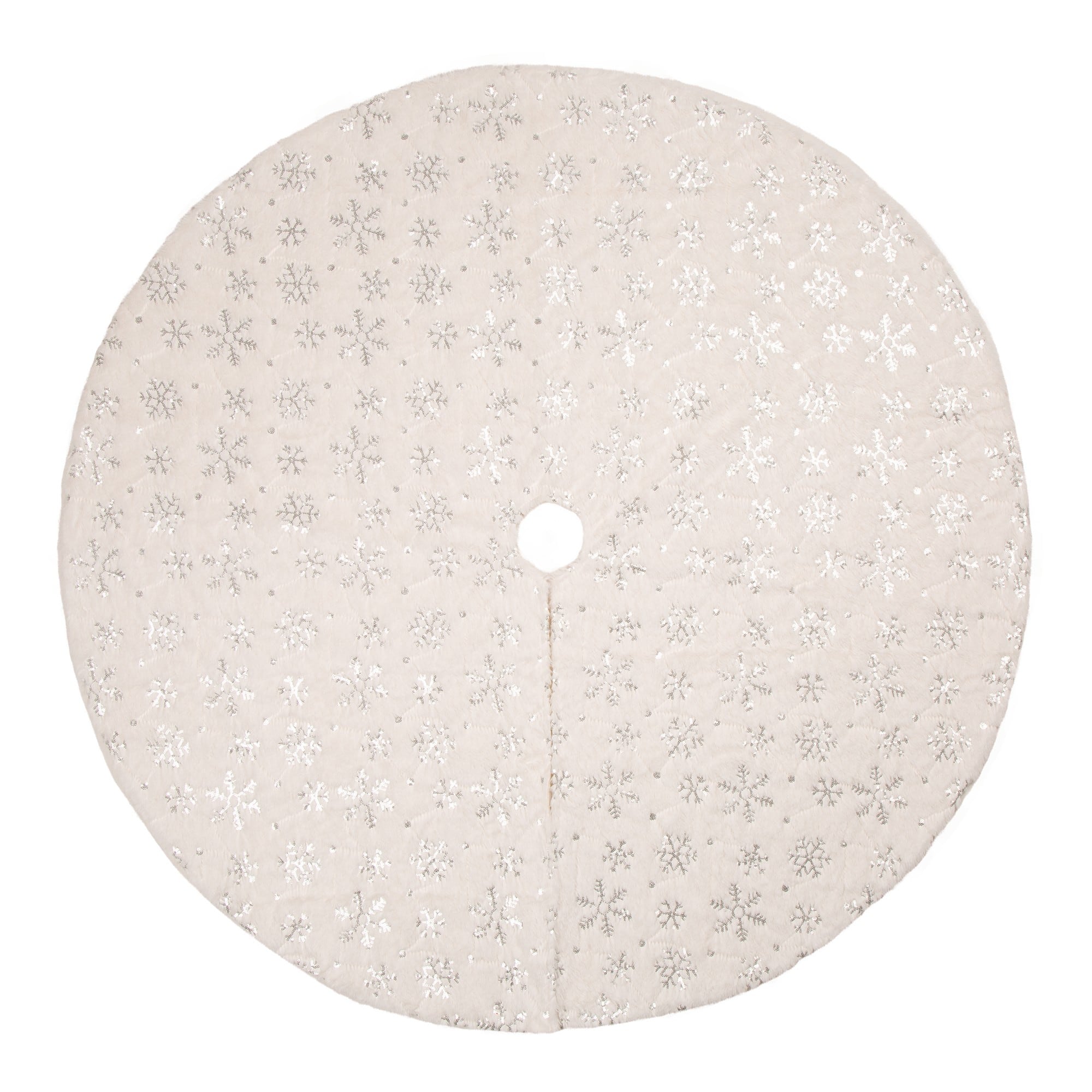 Glitzhome&#xAE; 48&#x22; White Plush with Snowflake Christmas Tree Skirt