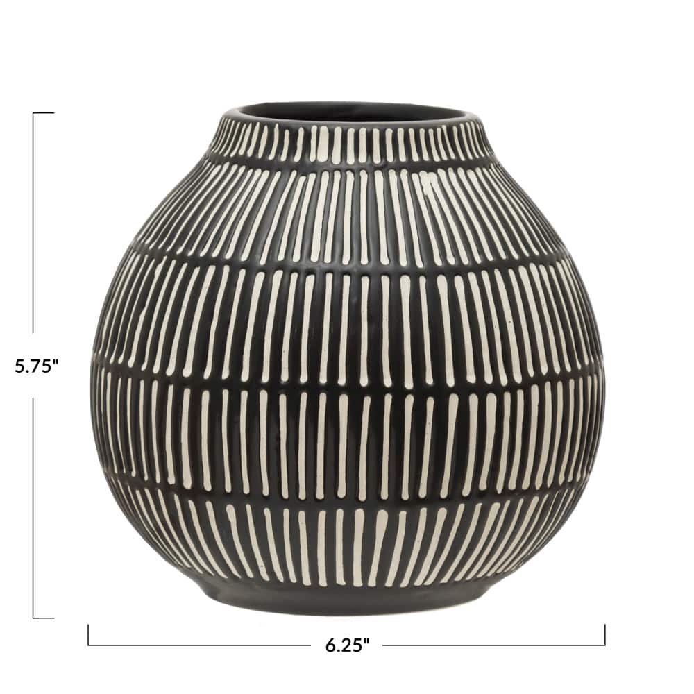 Hello Honey® 6" Black & White Debossed Stoneware Vase
