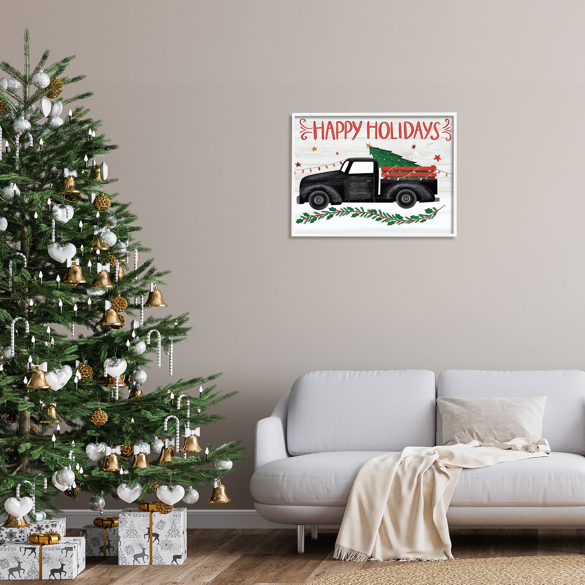 Stupell Industries Happy Holidays Christmas Tree Truck Framed Giclee Art
