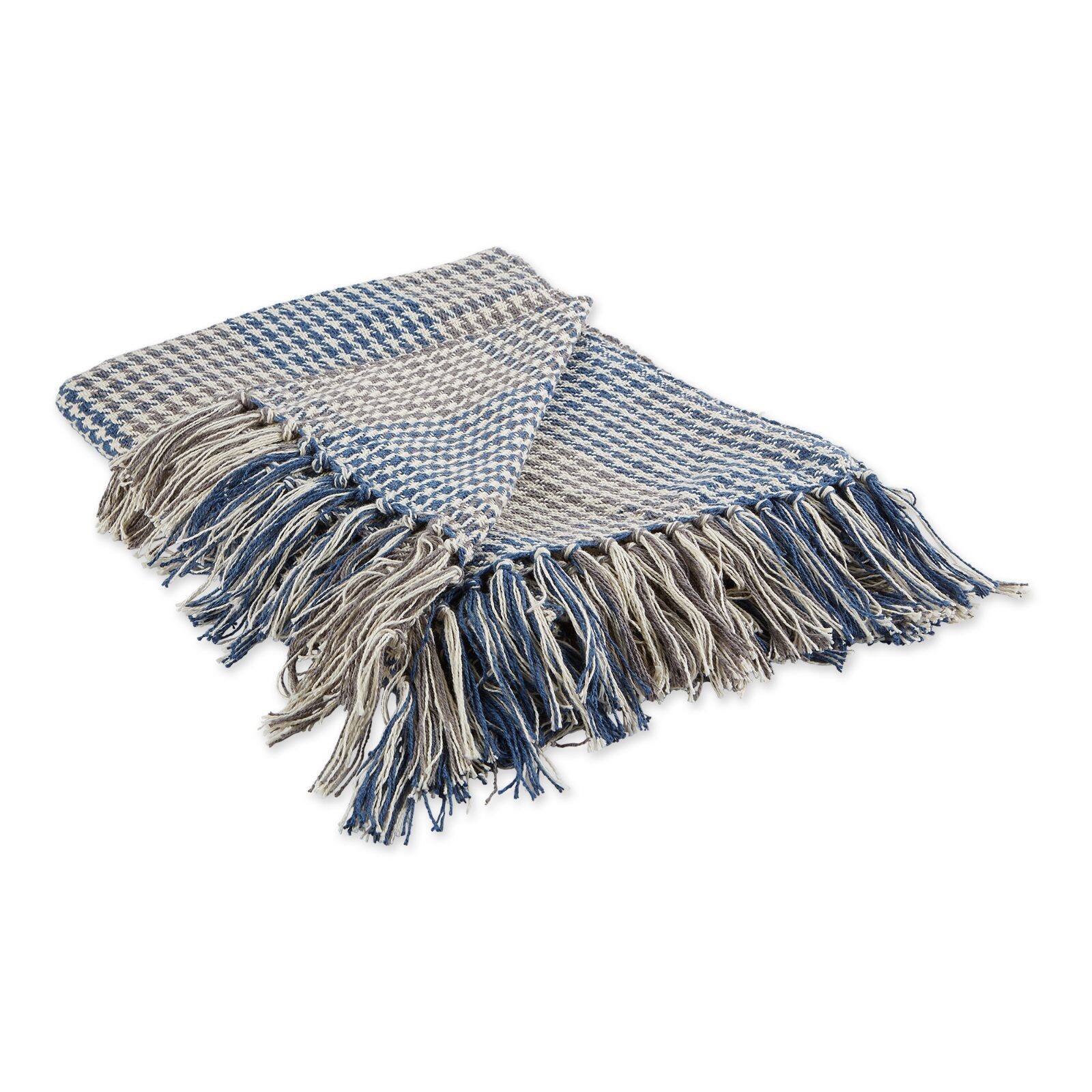 DII® French Blue & Gray Houndstooth Plaid Throw