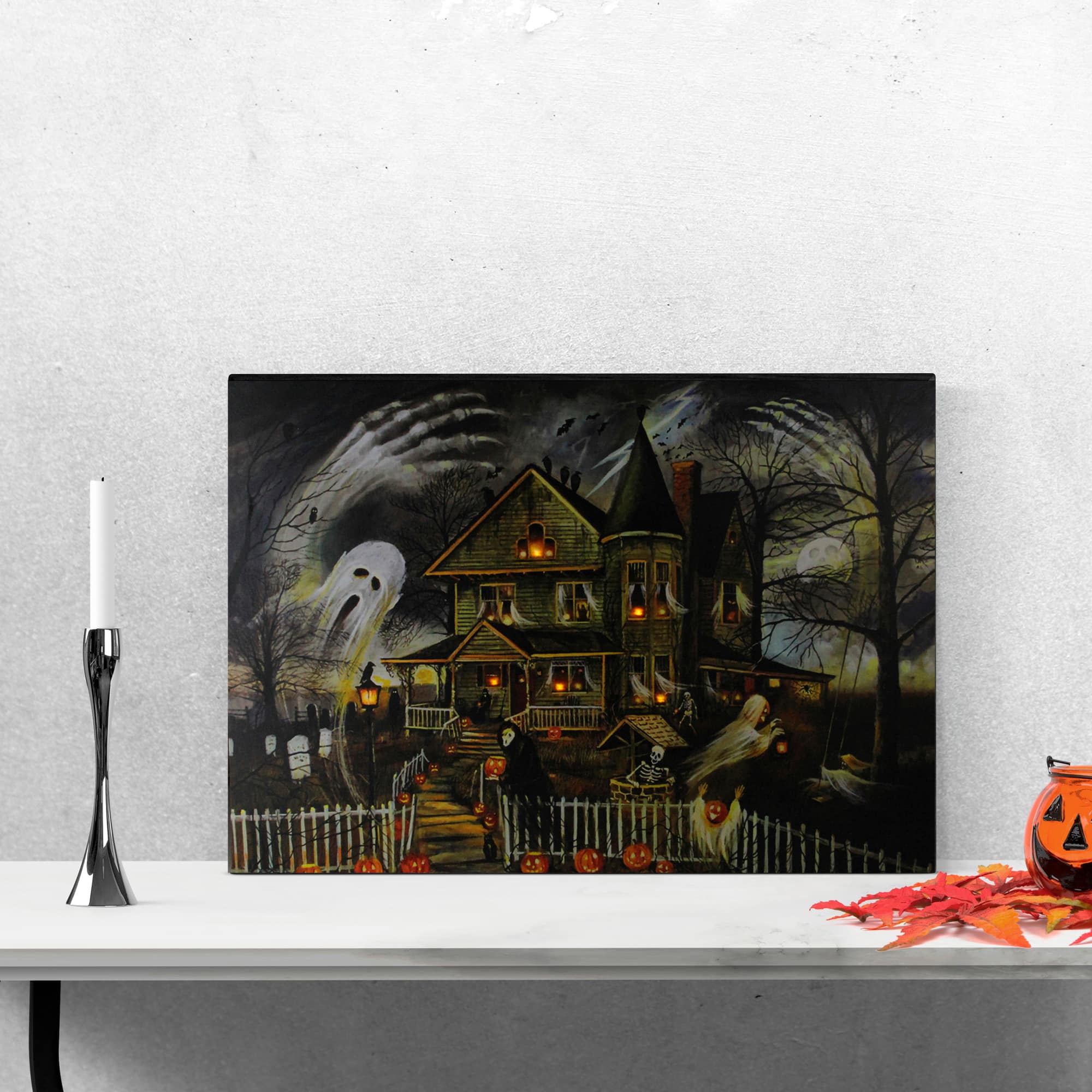 LED Lighted Creepy Haunted House Halloween Canvas Wall Art