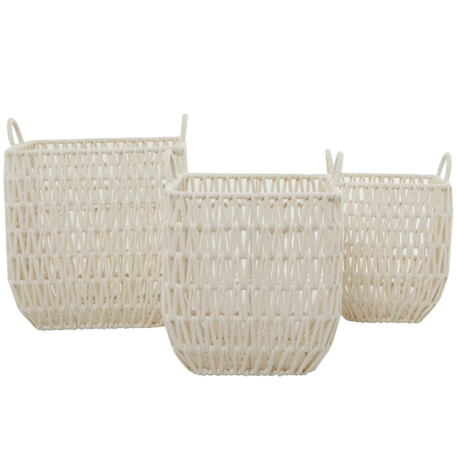 White Cotton Handmade Storage Basket with Handles Set of 3 18&#x22;, 16&#x22;, 15&#x22;