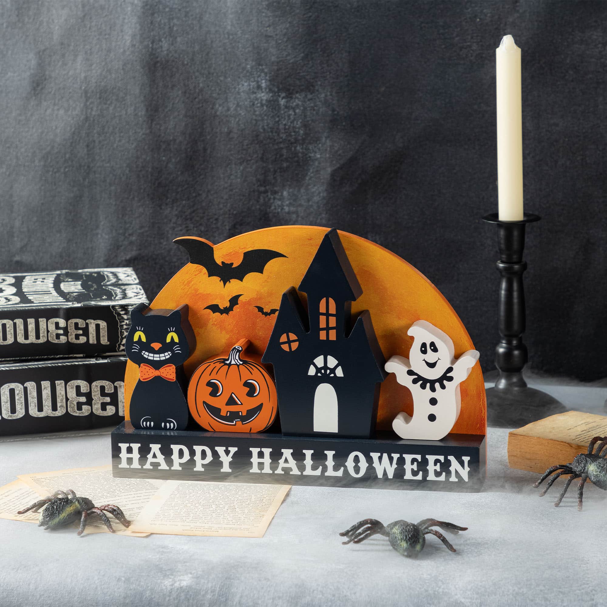 Glitzhome&#xAE; 12&#x22;L HAPPY HALLLOWEEN Wooden Table Block Set