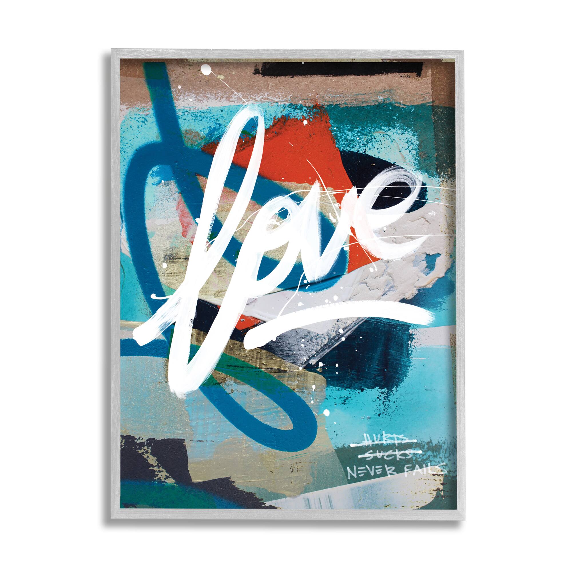 Stupell Industries Graffiti Love Text Modern Urban Wall Art in Gray Frame