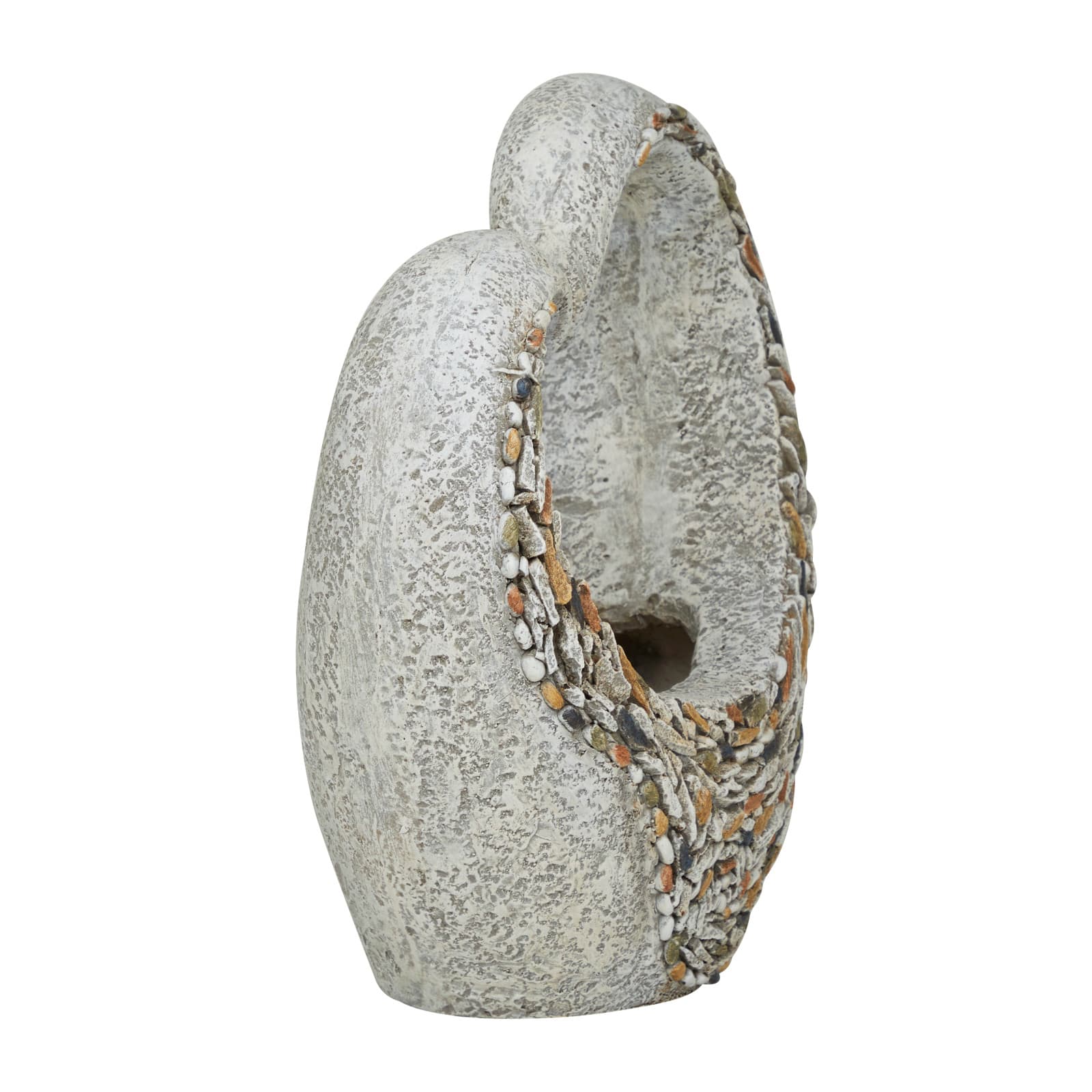 16&#x22; Gray Fiberglass Planter with Stone Mosaic Design