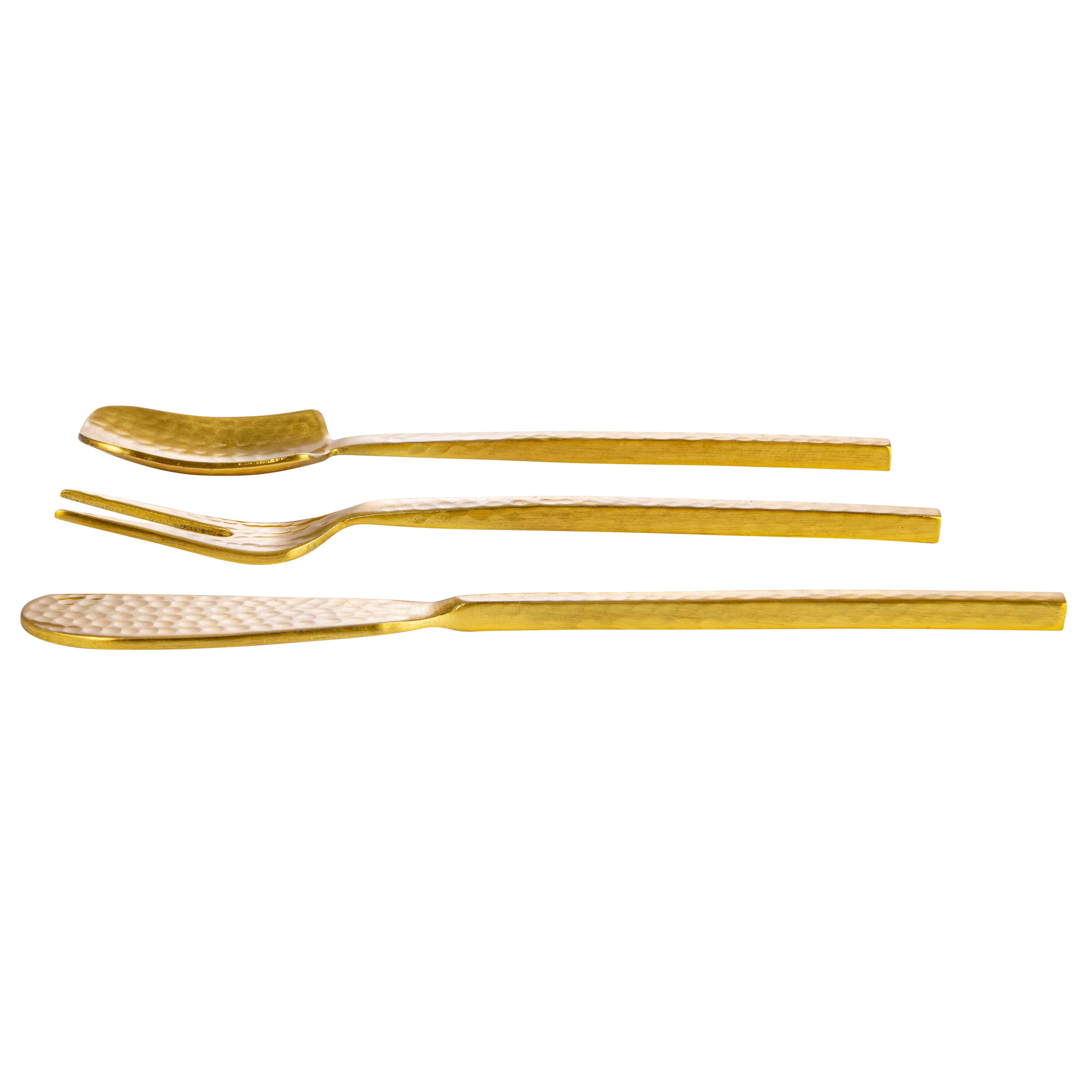 Gilded Hammered Stainless Steel Appetizer Utensil Set