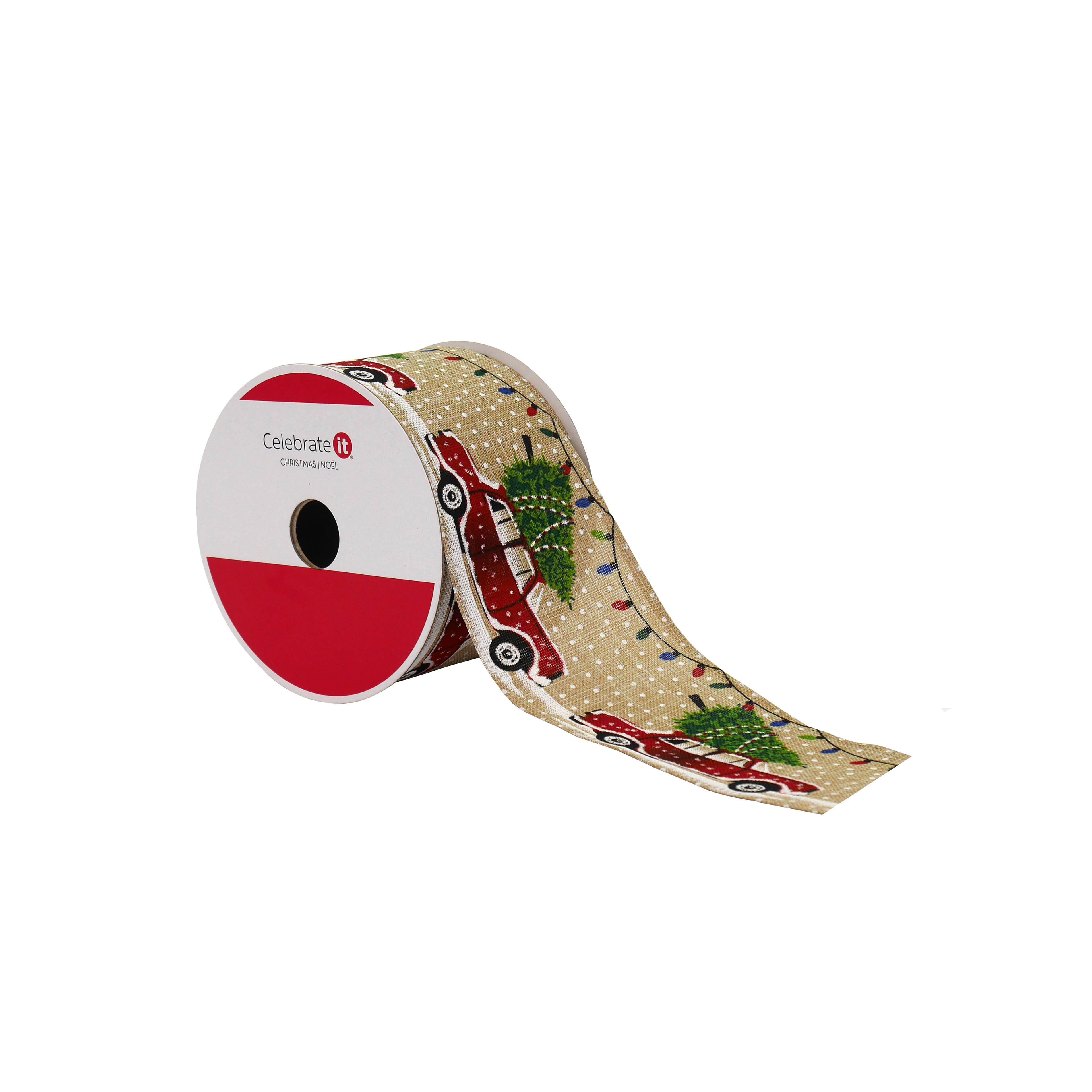 2.5&#x22; x 20ft. Christmas Tree Car Wired Faux Linen Ribbon by Celebrate It&#xAE;