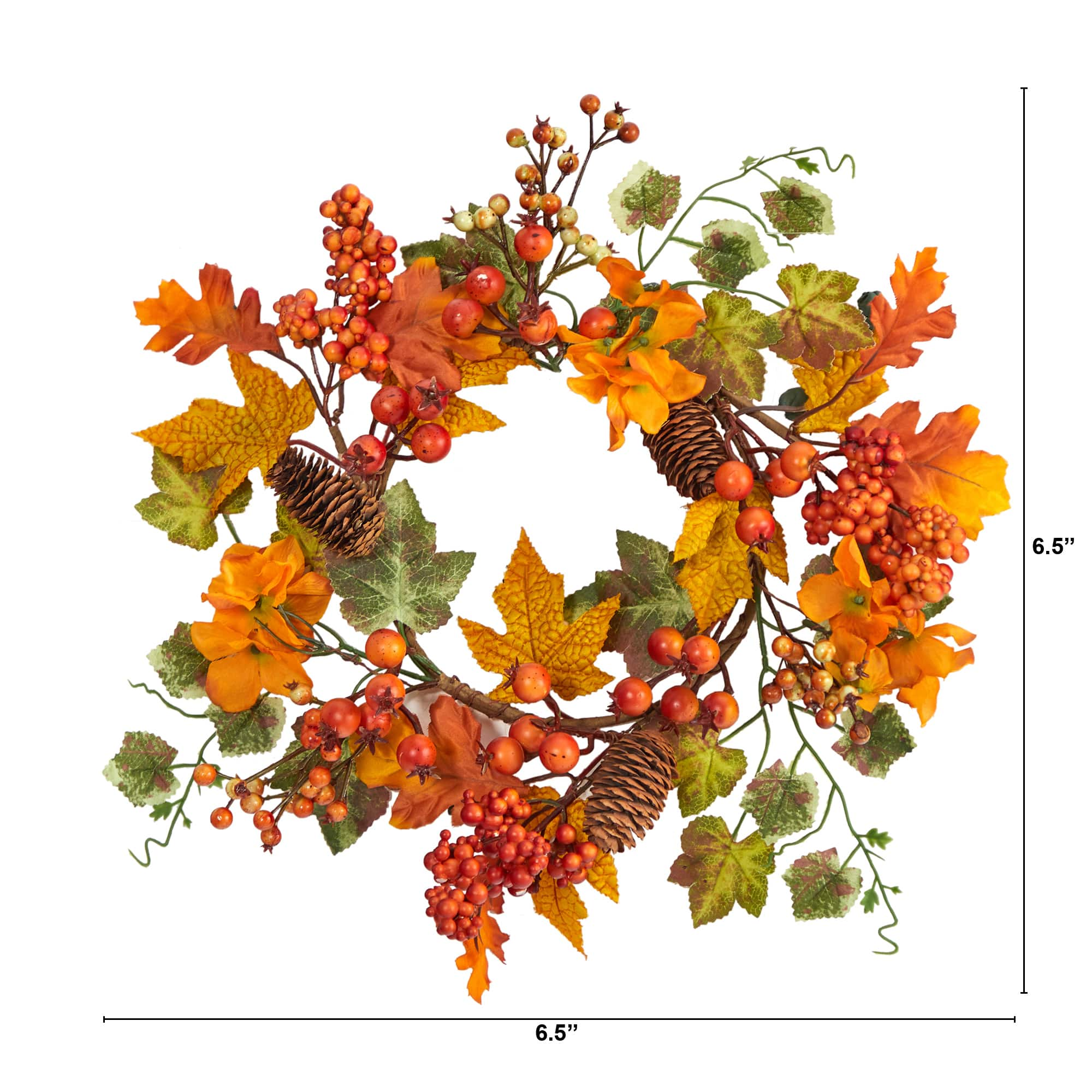 6.5&#x22; Autumn Hydrangea &#x26; Pinecones Wreath, 2ct.