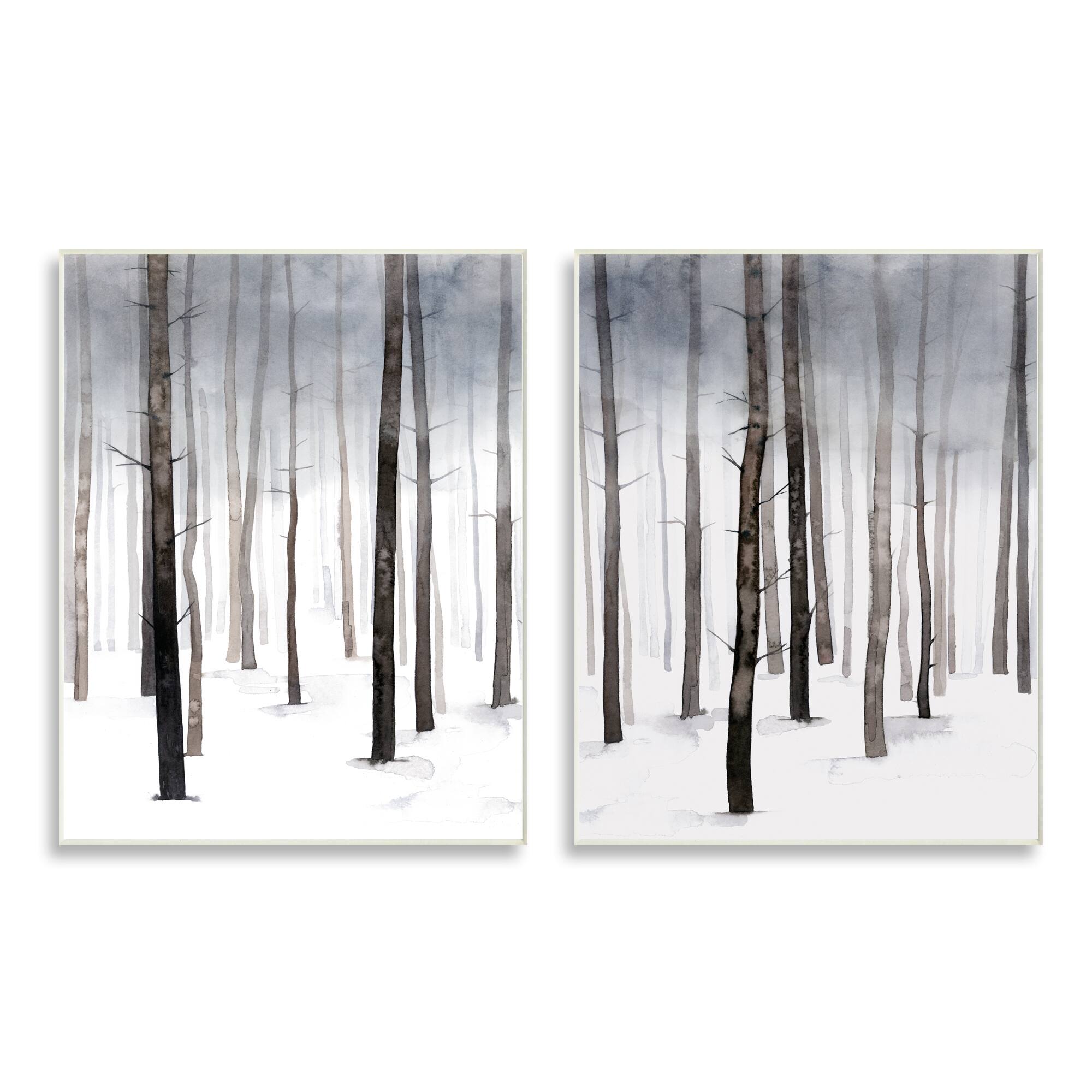 Stupell Industries Winter Snow Tree Forest Haze Eerie Cold ,10" x 15"