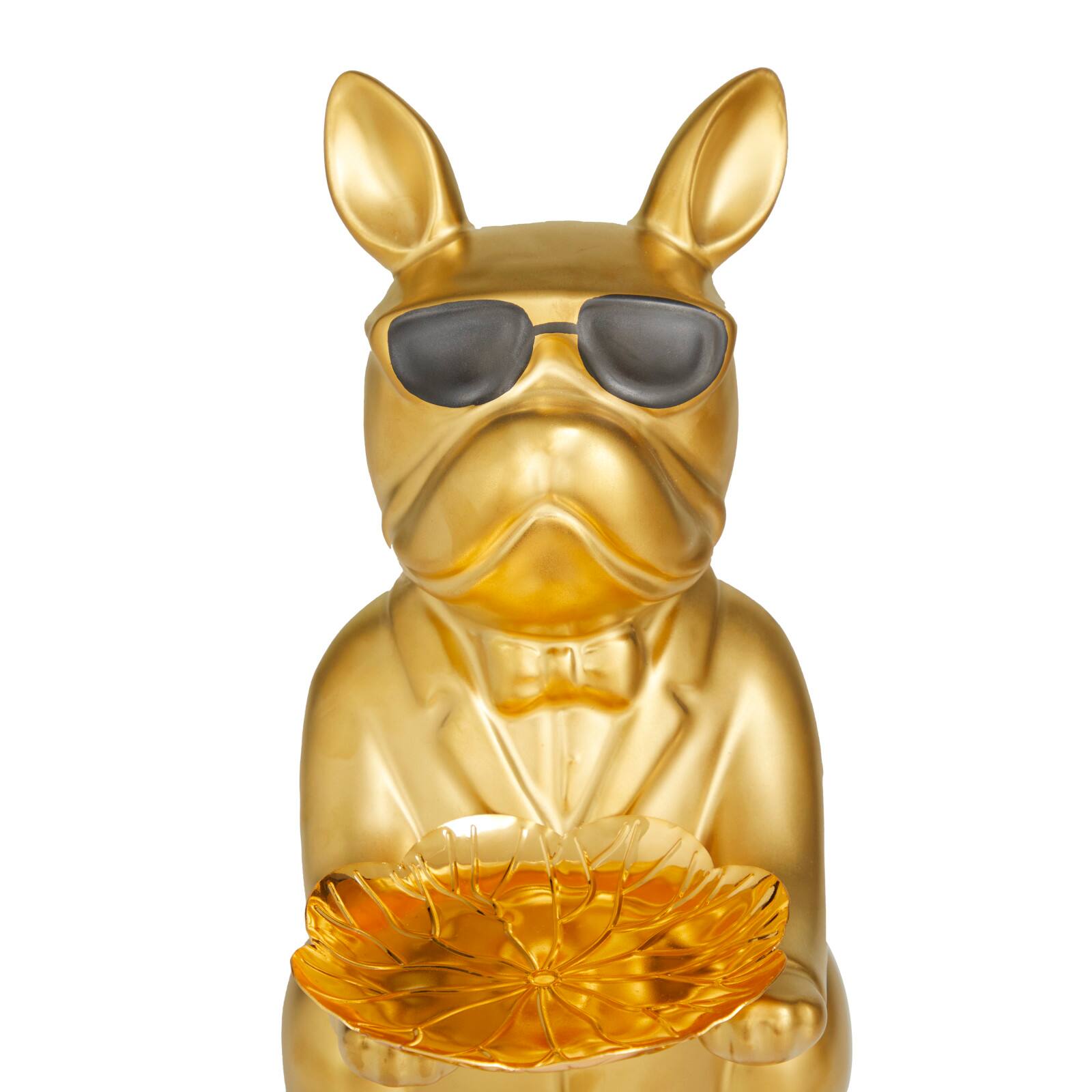CosmoLiving by Cosmopolitan 10" Gold Bulldog Sculpture with Sunglasses Set