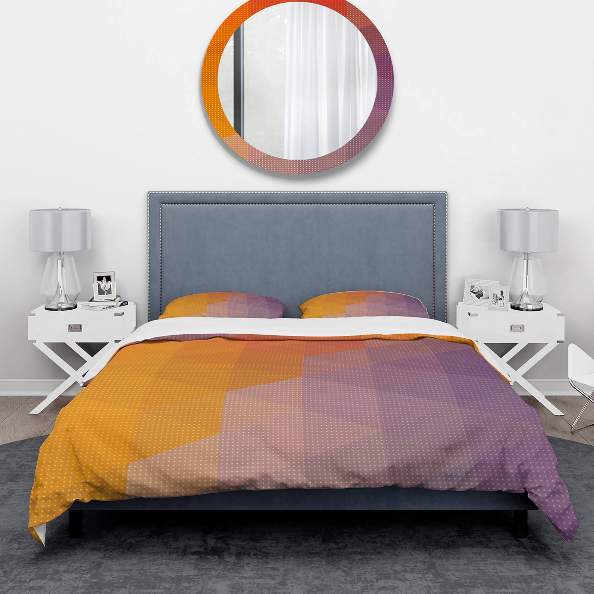 Designart 'Dotted Triangular Geometry in Yellow and Purple' Modern & Contemporary Bedding Set