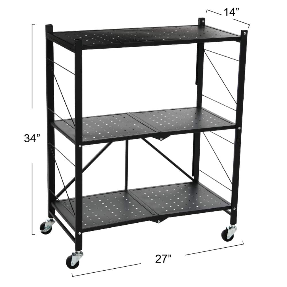 Household Essentials 34&#x22; Black Metal 3-Tier Foldable Utility Rack