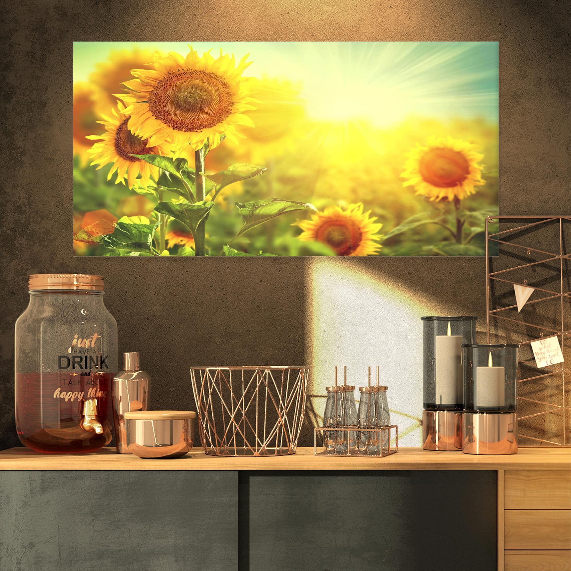 Designart - Sunflowers blooming on the field - Large Animal Canvas Art Print