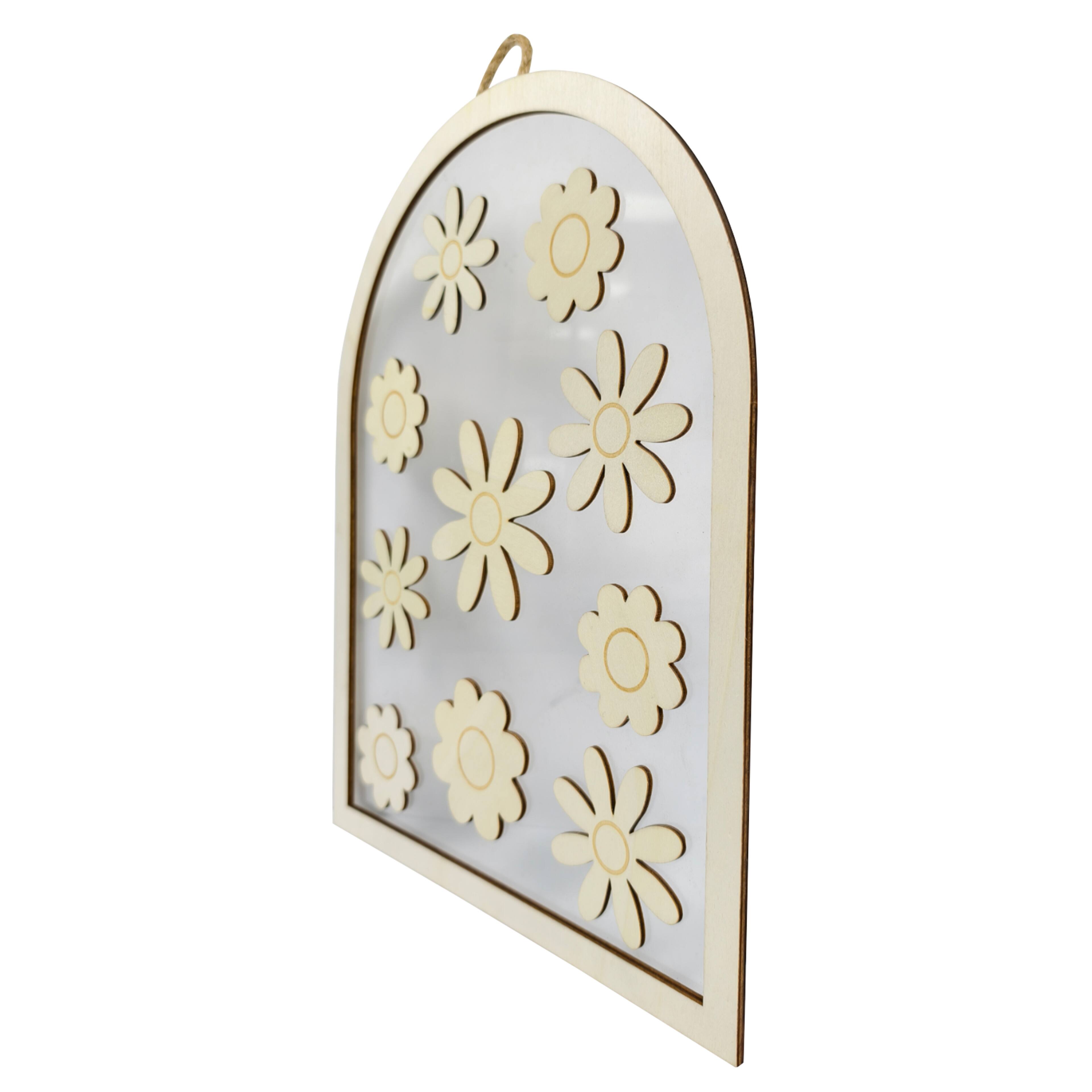 14&#x22; Plywood &#x26; Acrylic Arch with Flowers Plaque by Make Market&#xAE;