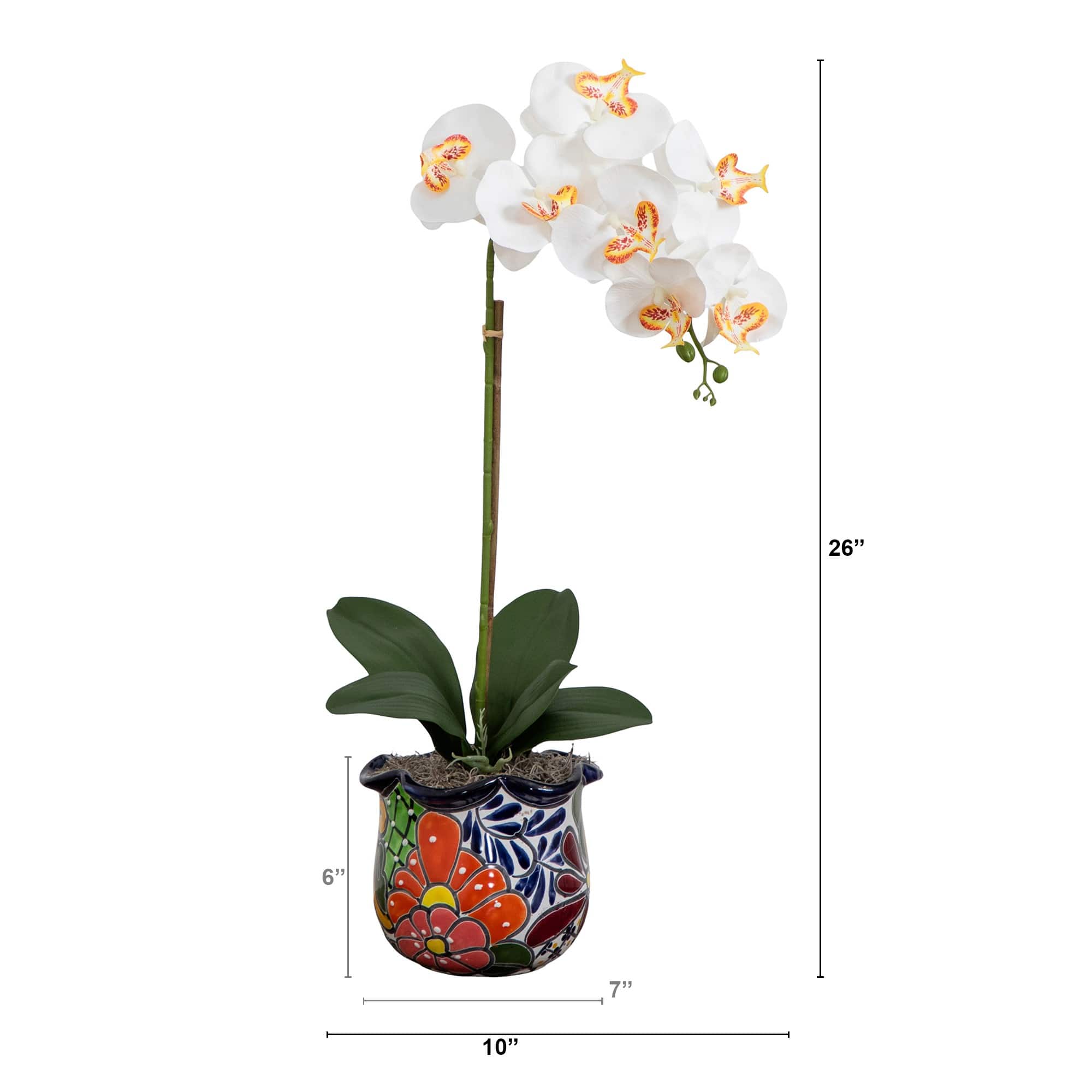 2ft. Artificial Orchid Arrangement in Handmade Mexican Talavera Ceramic Planter