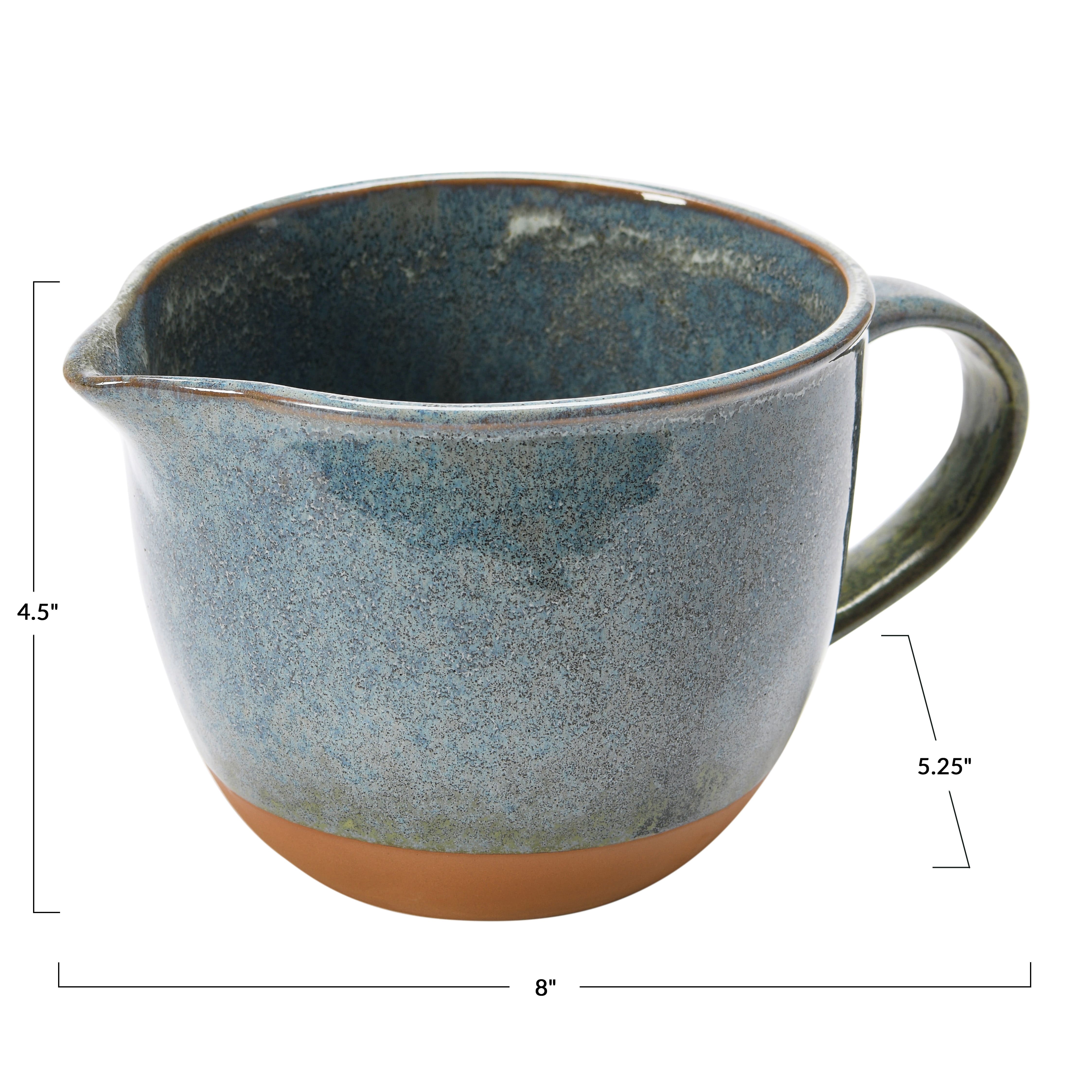 4.5&#x22; Blue &#x26; Tan Quart Stoneware Batter Bowl with Handle