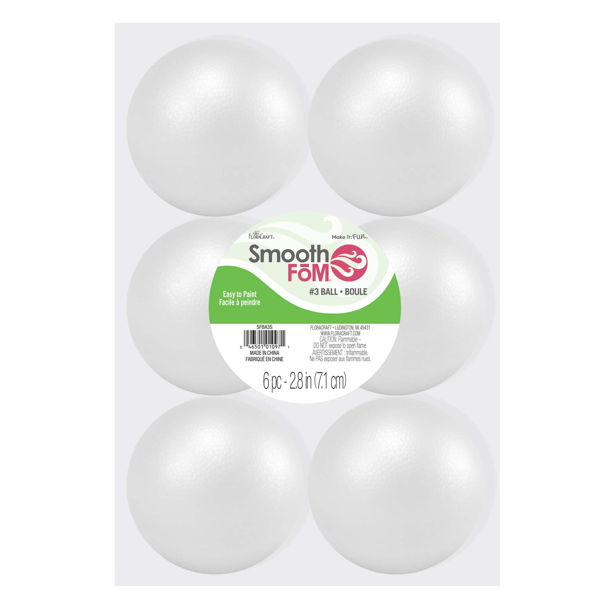 12 Packs: 6 ct. (72 total) FloraCraft® SmoothFōM® 2.8" White Foam Balls