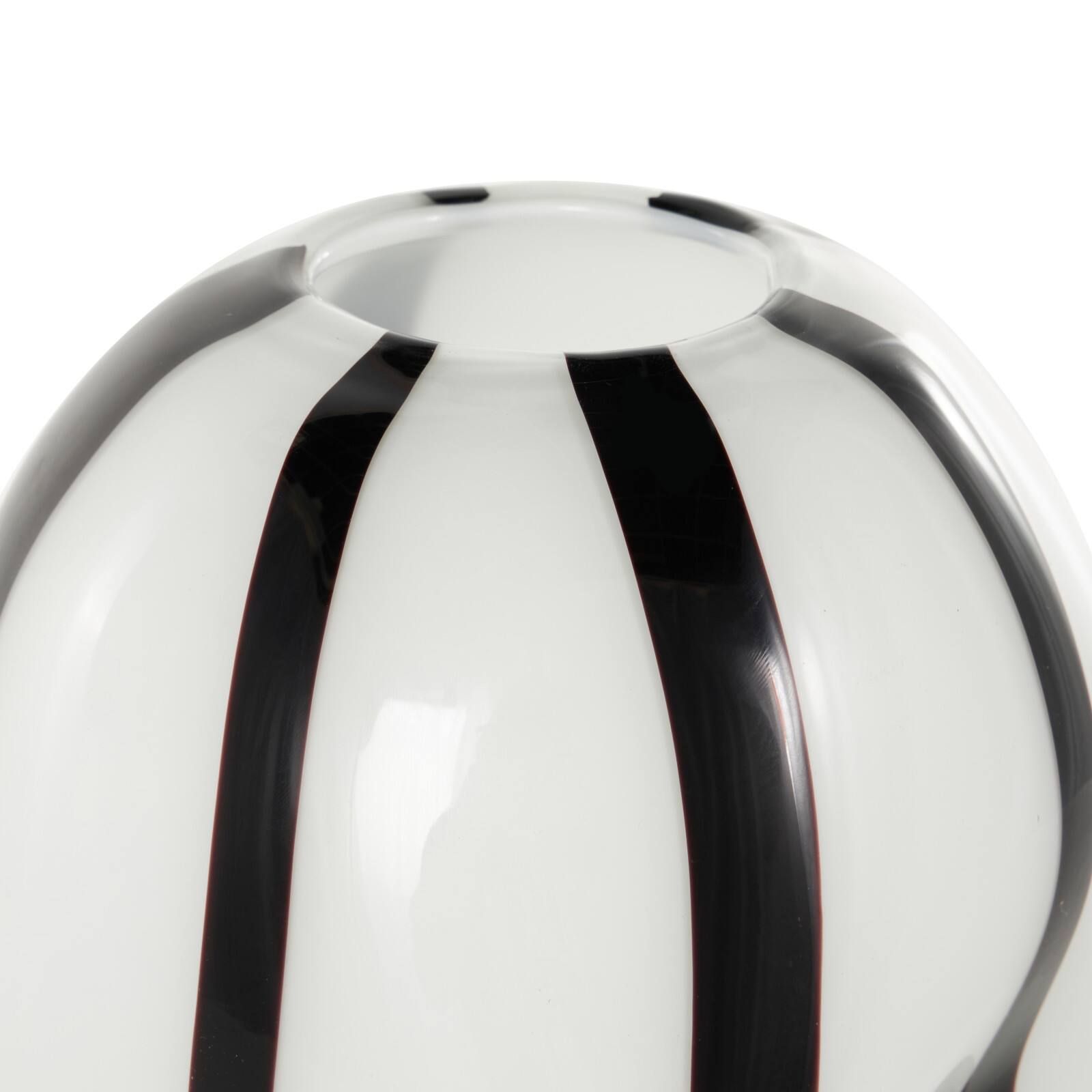 12" White & Black Stripes Glass Round Concaved Vase