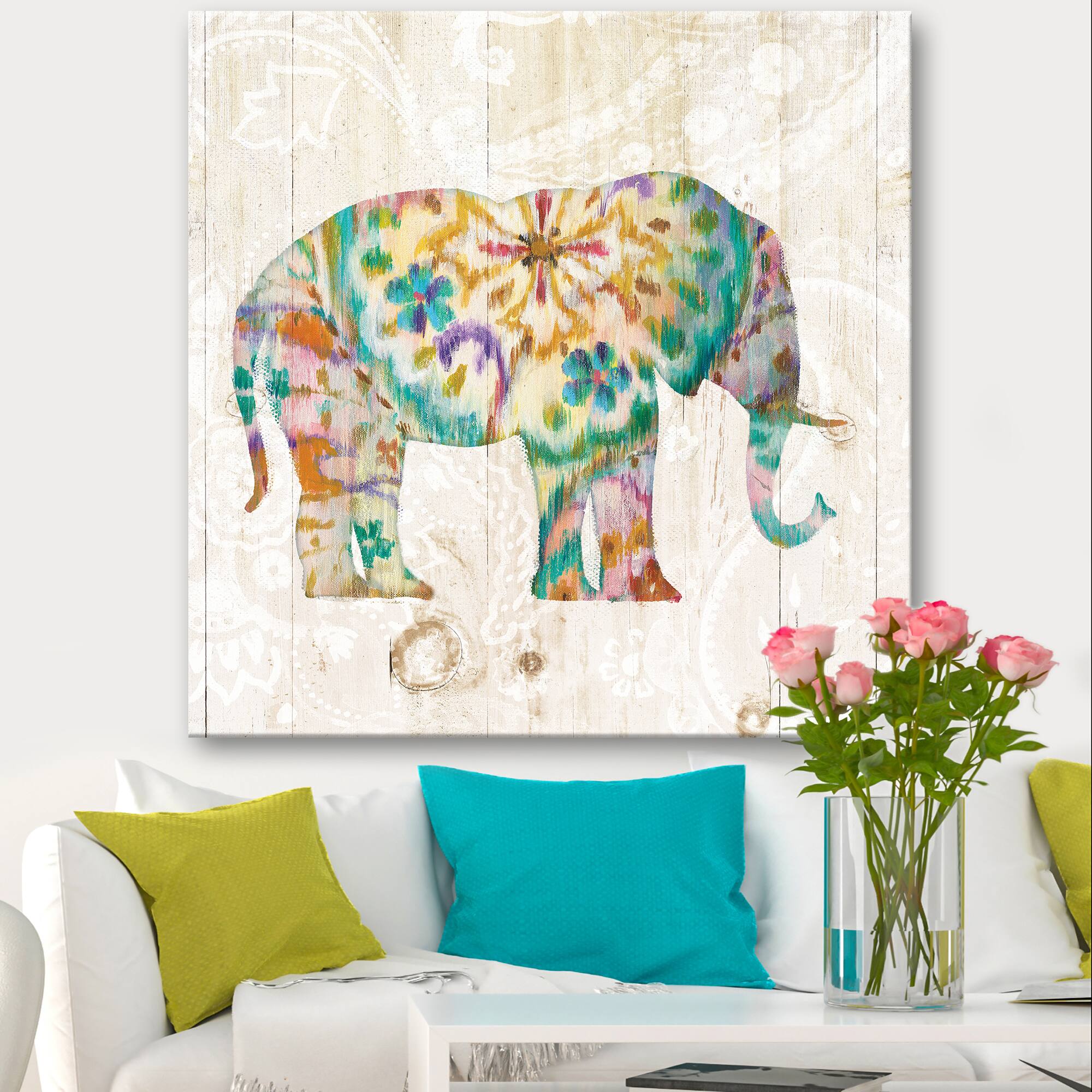 Designart - Boho Paisley Elephant I - Bohemian &#x26; Eclectic Canvas Artwork
