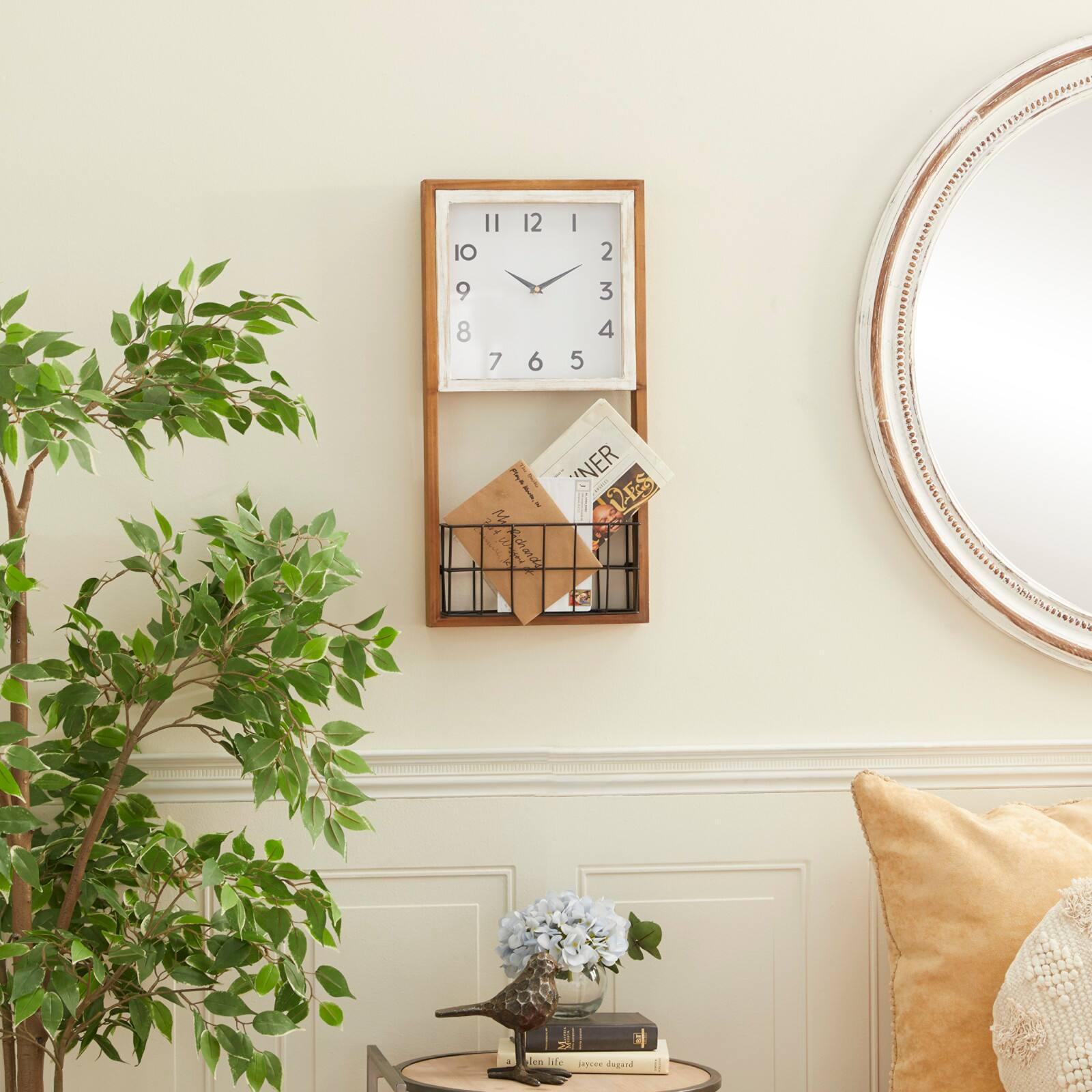 Brown Wood Farmhouse Wall Clock, 24" x 12" x 4"