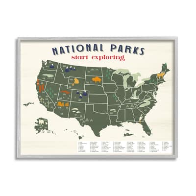 Stupell Industries National Parks Map with Numbered Key United States ...