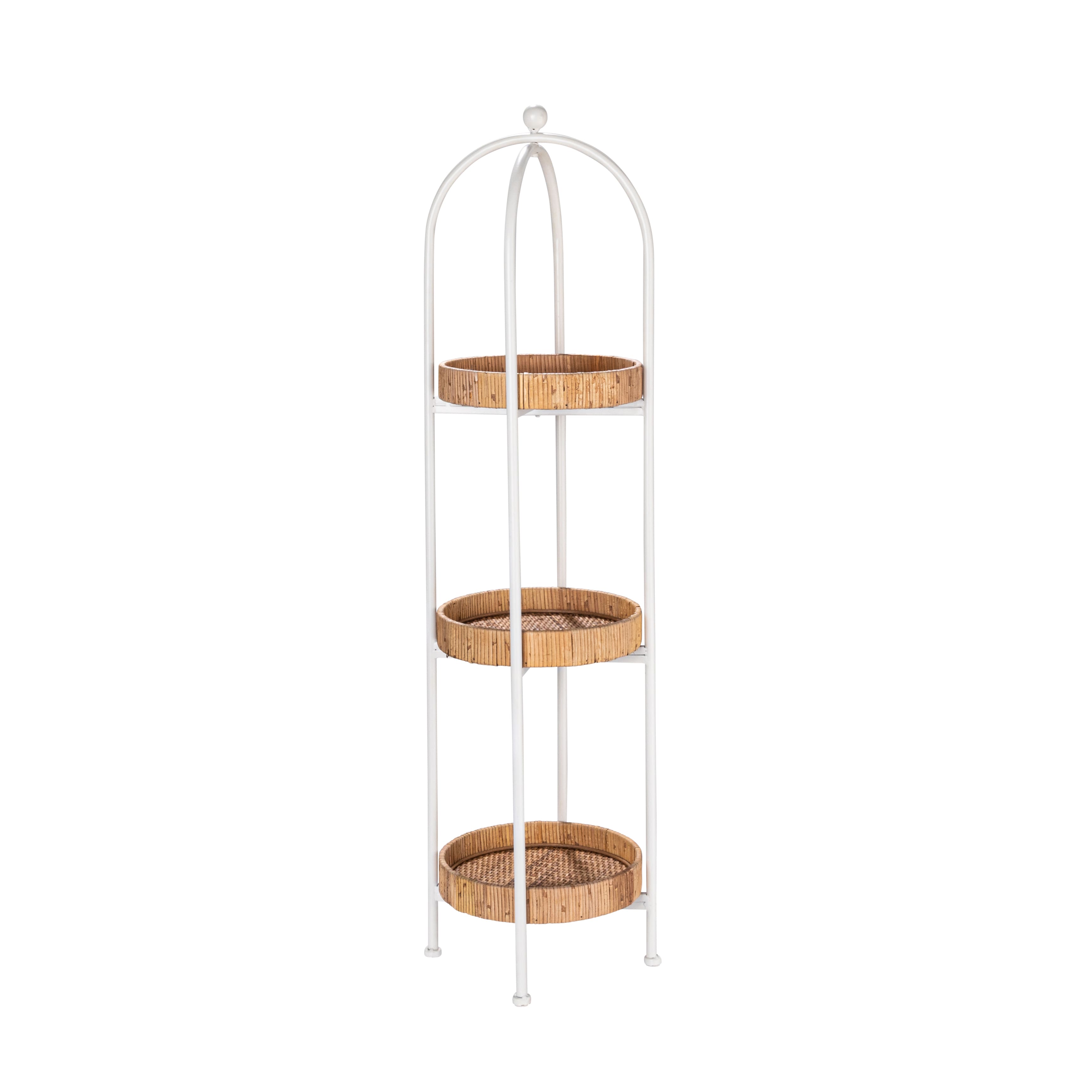 Hello Honey&#xAE; 41.8&#x22; Arched Metal Plant Stand with 3 Round Removable Rattan Trays