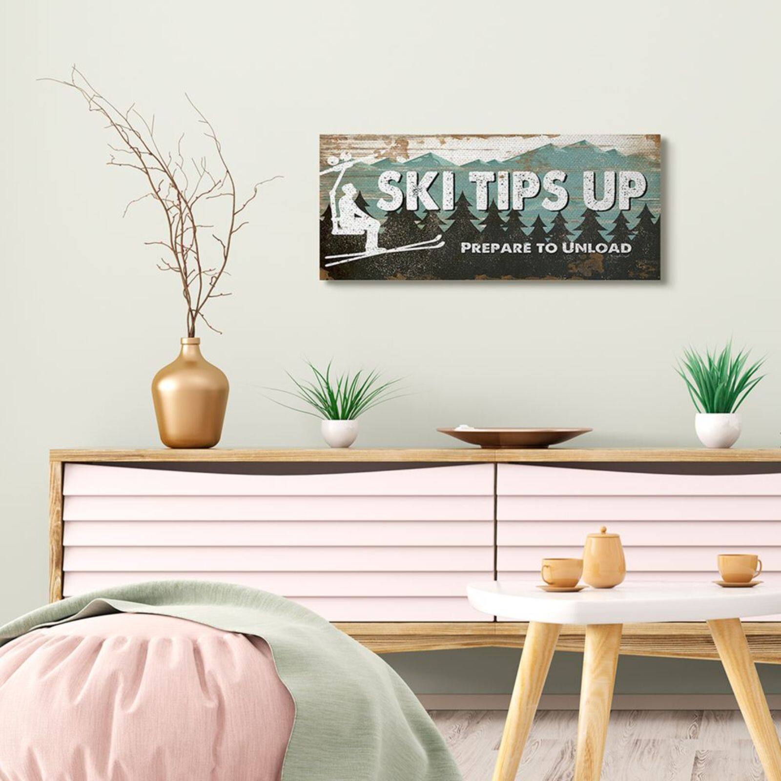 Stupell Industries Winter Rustic Ski Tips Up Sign Mountain Sports Canvas Wall Art