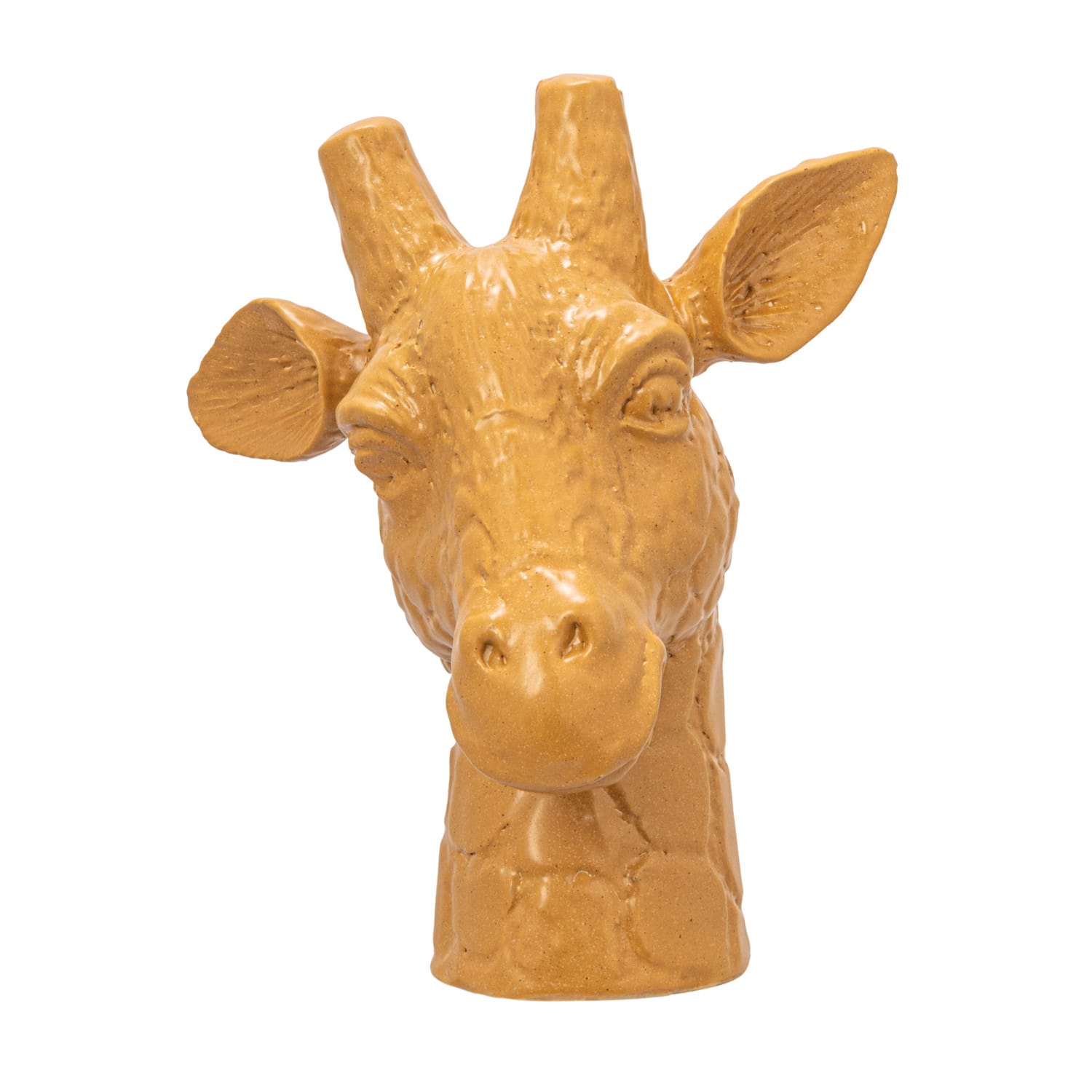 10.25&#x22; Matte Mustard Reactive Glaze Stoneware Giraffe Head Vase