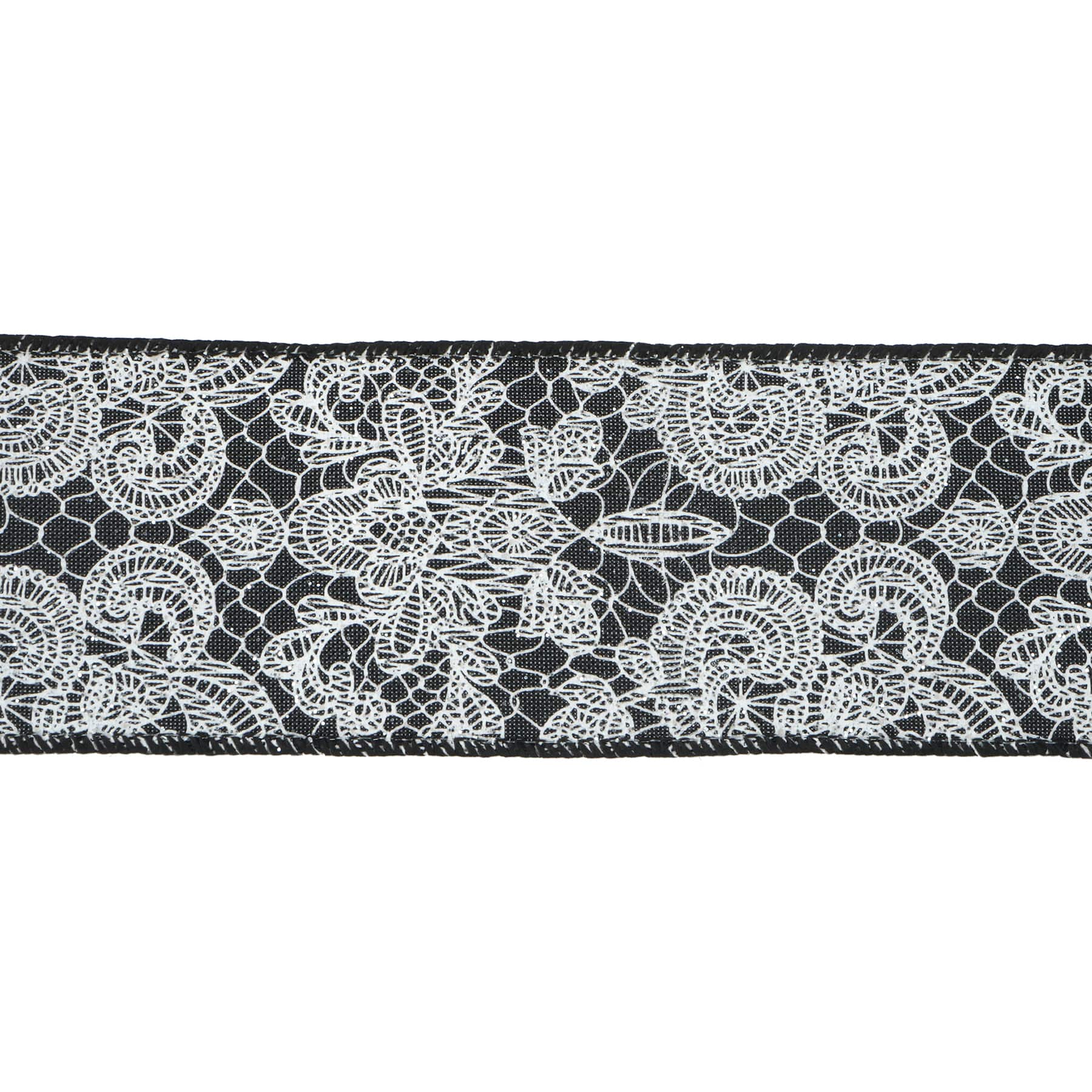 2.5" x 20ft. Black & White Wired Floral Lace Ribbon by Celebrate It® Halloween
