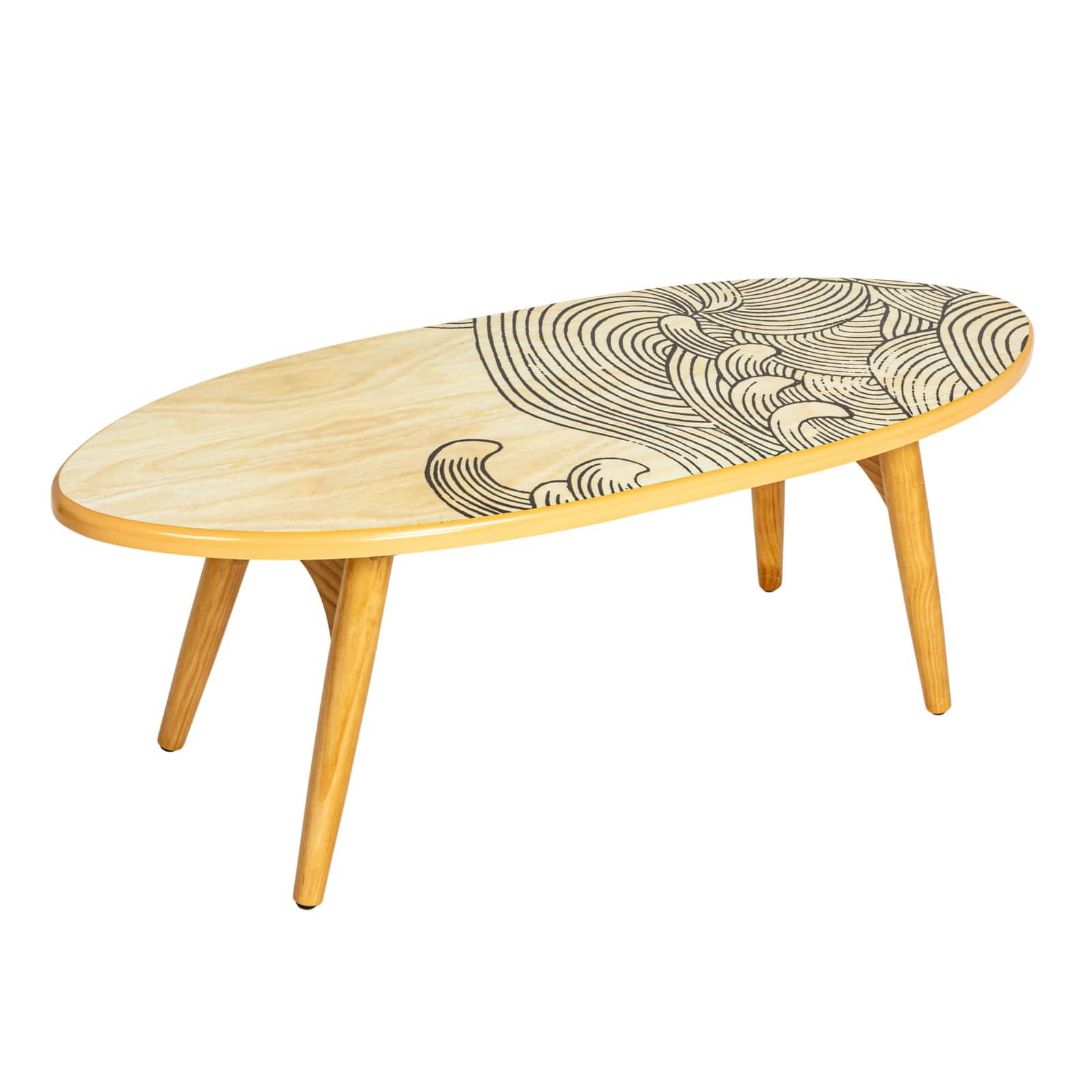Hello Honey&#xAE; Multicolor Sea Waves Surfboard Oval Coffee Table