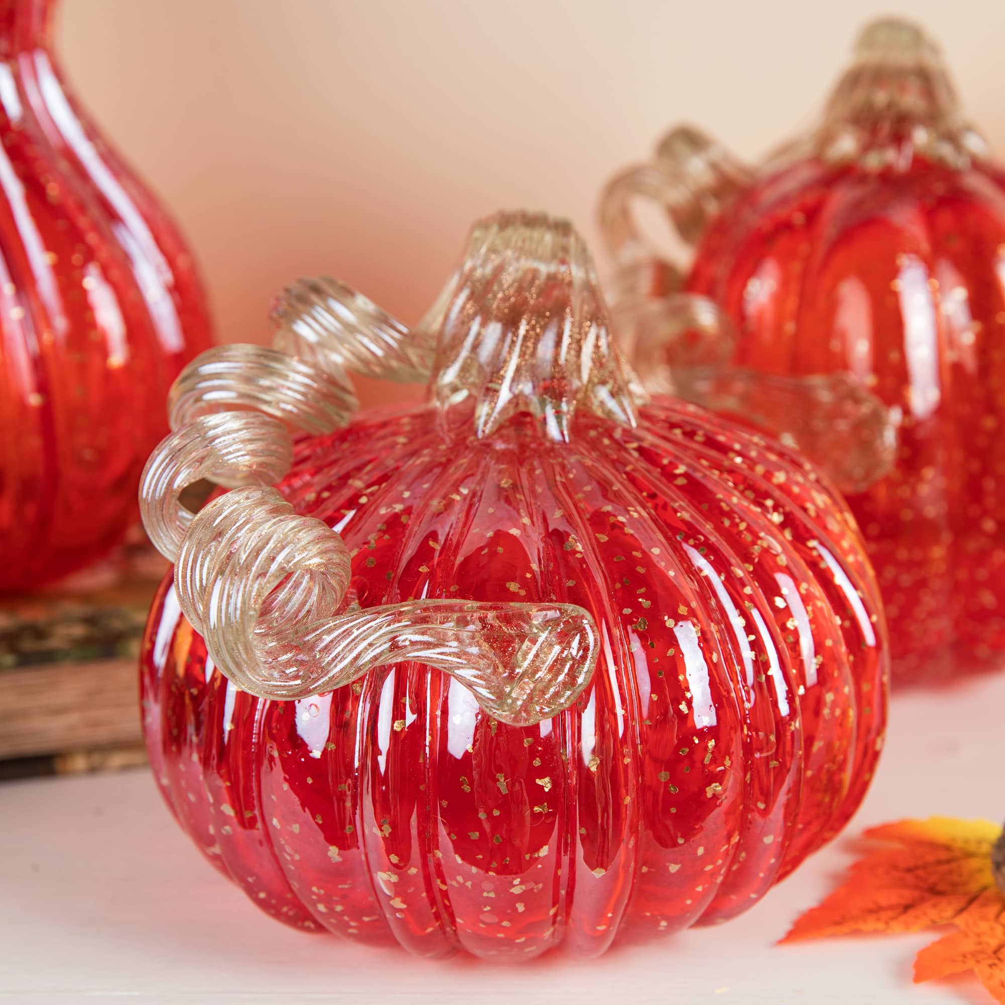 Glitzhome® Red Glass Pumpkin & Gourd Set