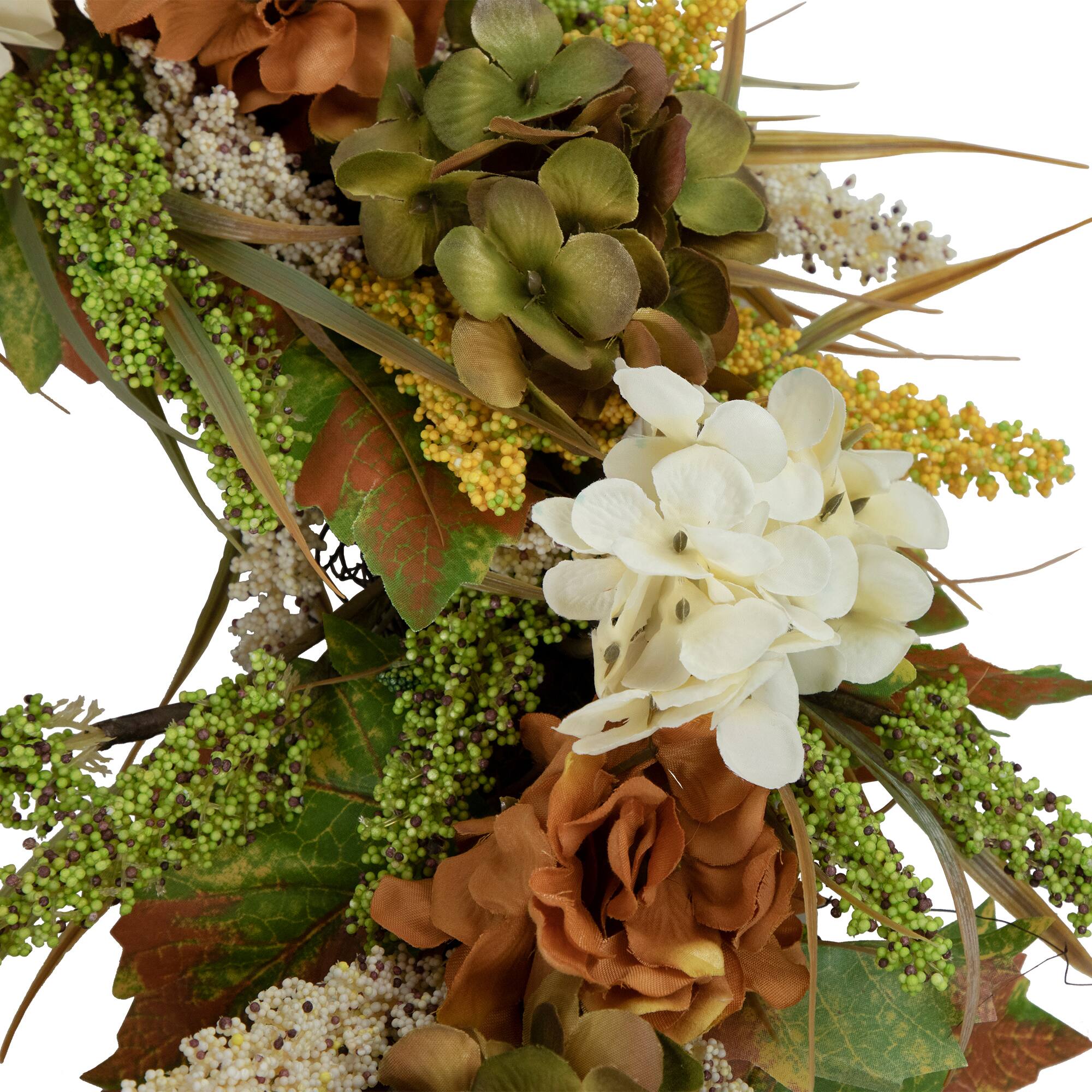 28&#x22; White &#x26; Orange Hydrangea Artificial Fall Harvest Twig Wreath