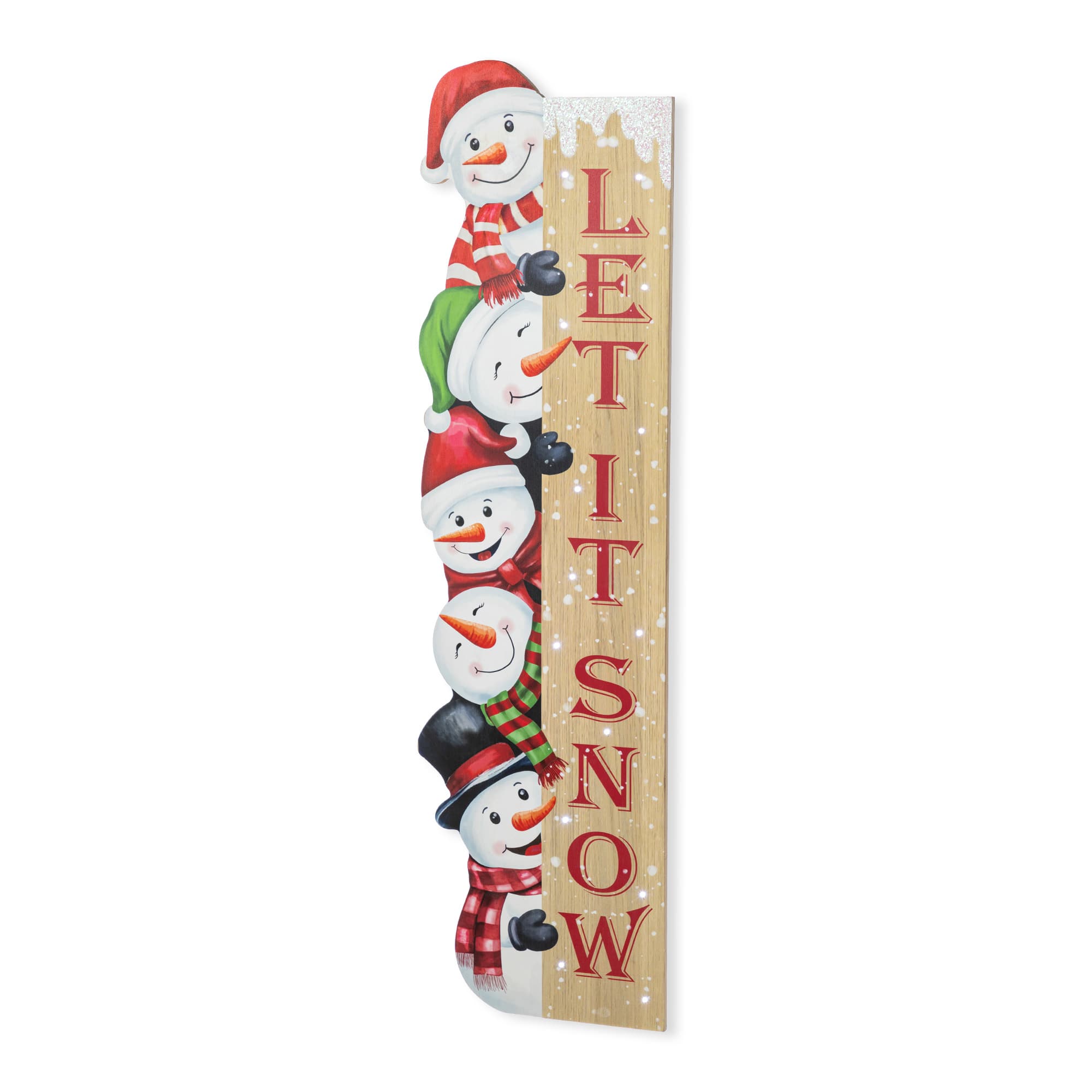 Glitzhome&#xAE; 41.75&#x22; Lighted Wooden Christmas Stack Snowman Porch Decor with Timer