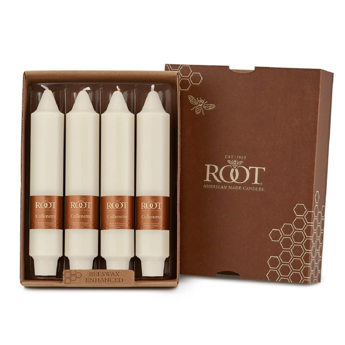Root Candles 7" Unscented Smooth Collenette Taper Candles, 4ct.