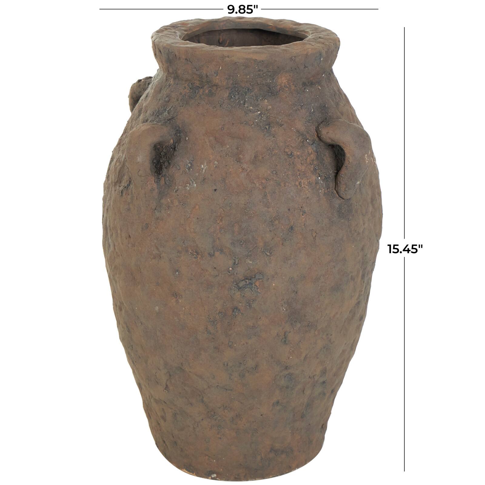15.5&#x22; Dark Brown Ceramic Handmade Textured Vase