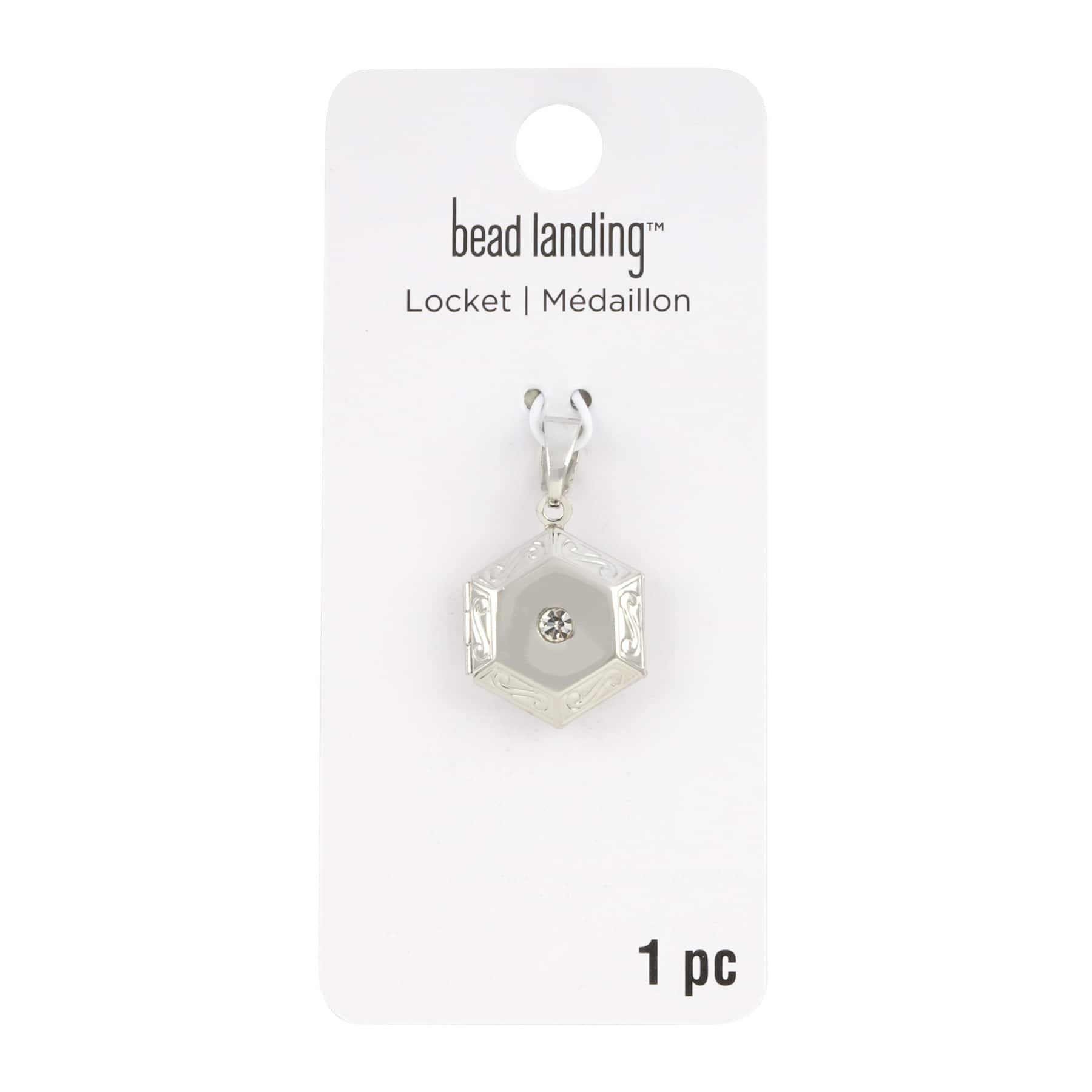 12 Pack: Rhodium Etched Hexagon Locket by Bead Landing™