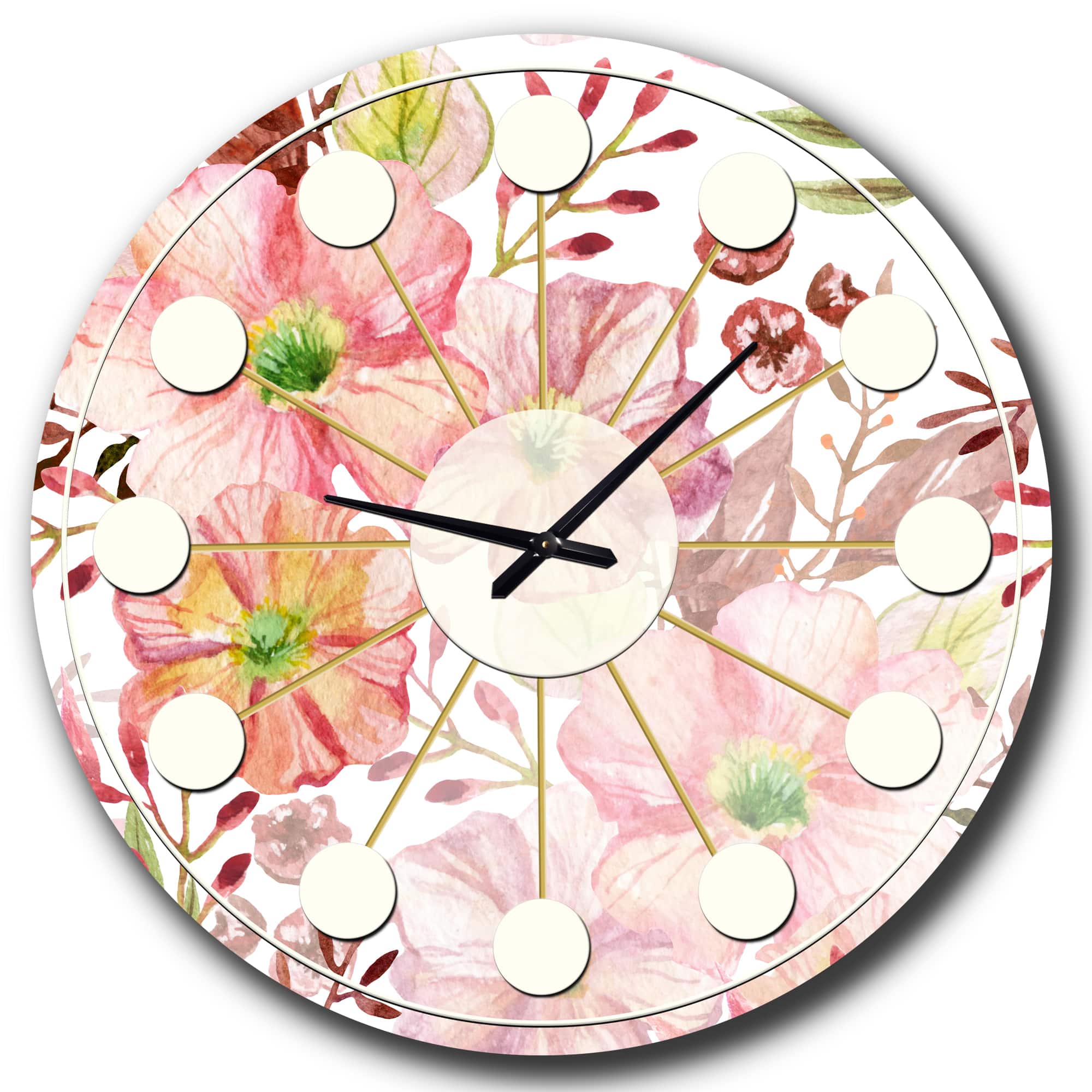 Designart 'Floral Botanical Retro Iii Mid-Century Modern Wall Clock