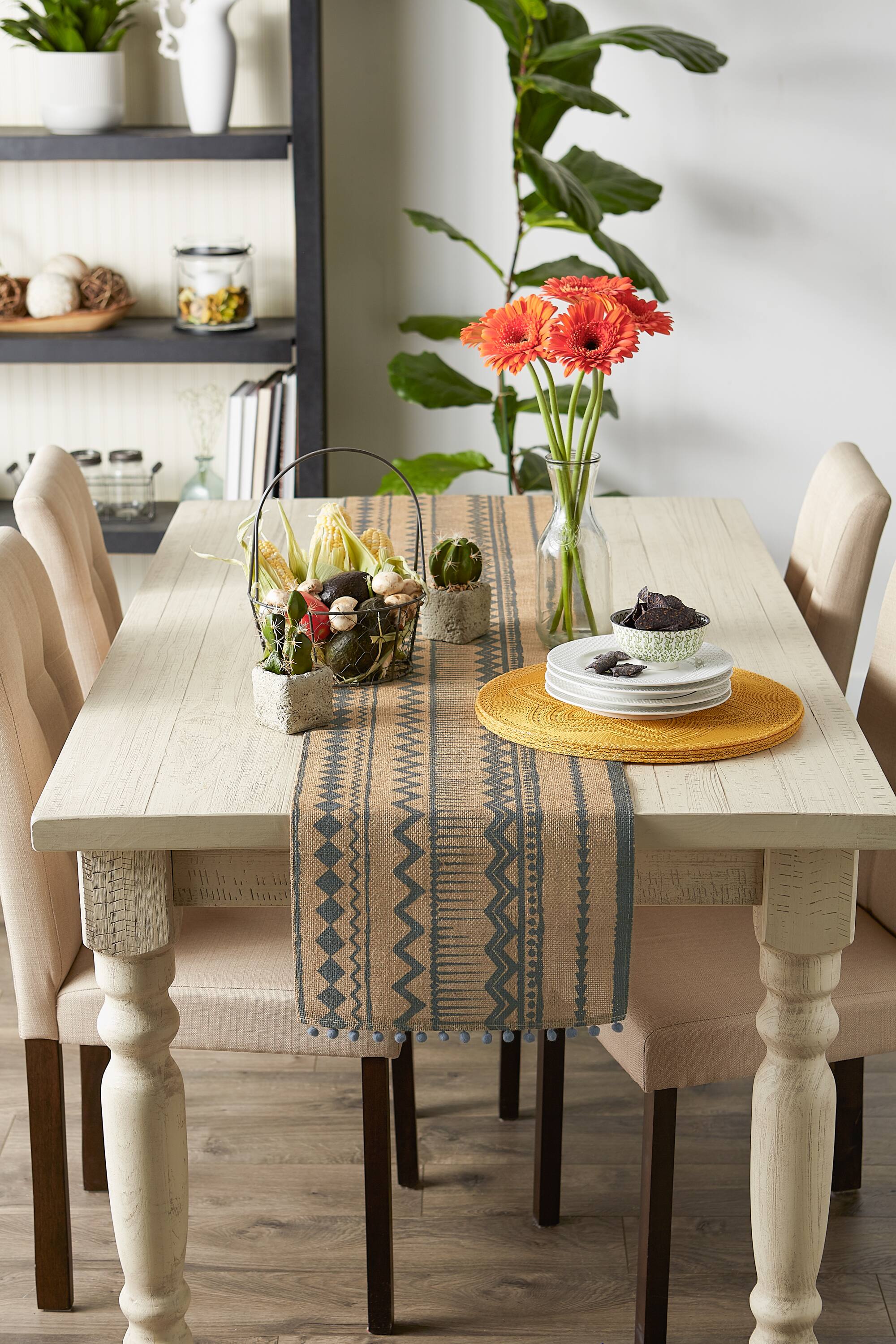 DII&#xAE; Mineral Aztec Print On Natural Jute Table Runner 14x72