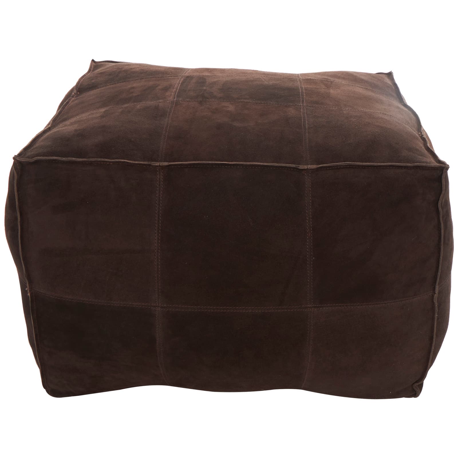 28" Leather Low Profile Square Pouf with Patchwork Design