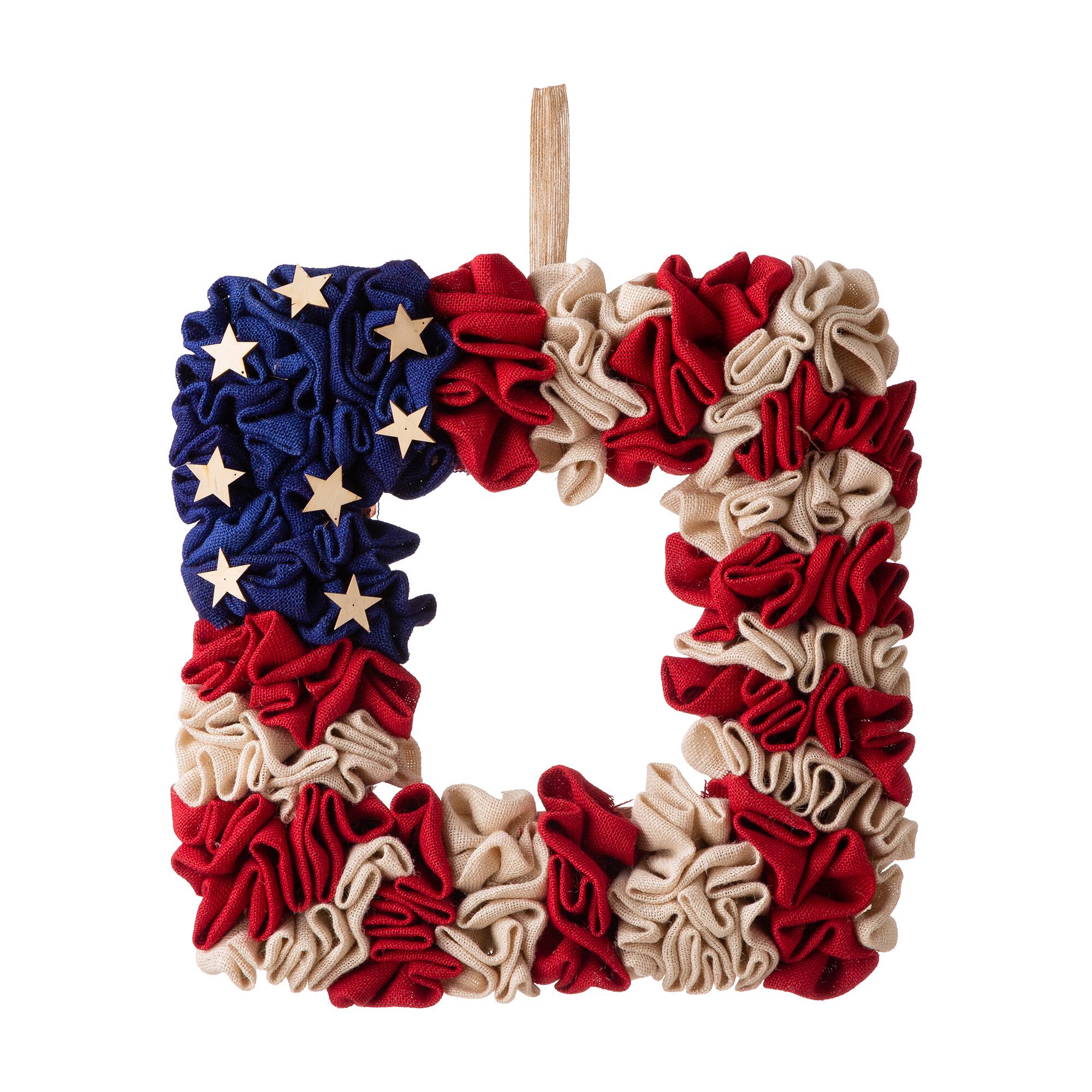 Glitzhome® 19" American Flag Square Fabric Wreath