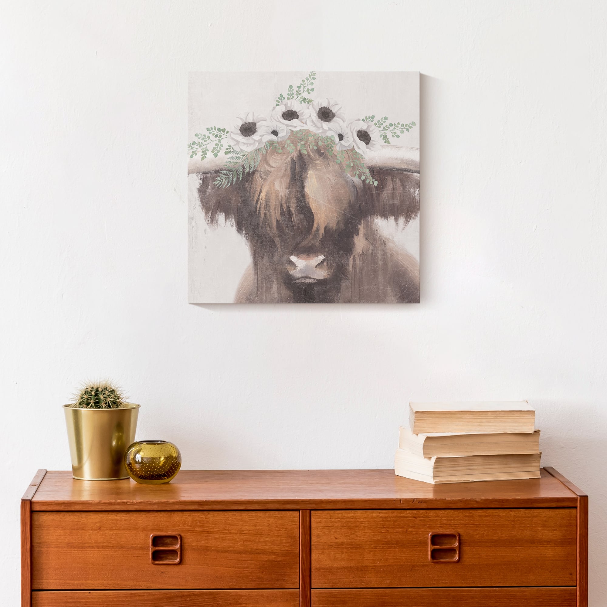 Flower Crown Highland Canvas Wall Art