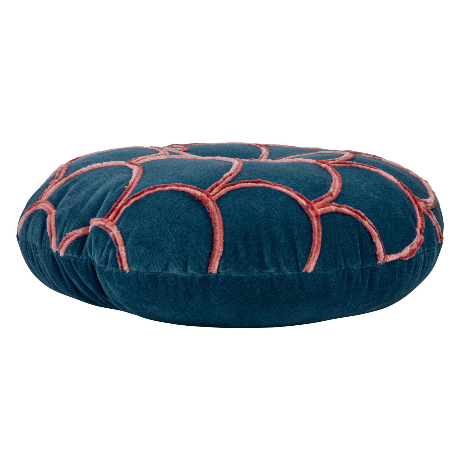 Hello Honey&#xAE; Navy Blue &#x26; Pink Tufted Scallop Pattern Cotton Round Pillow