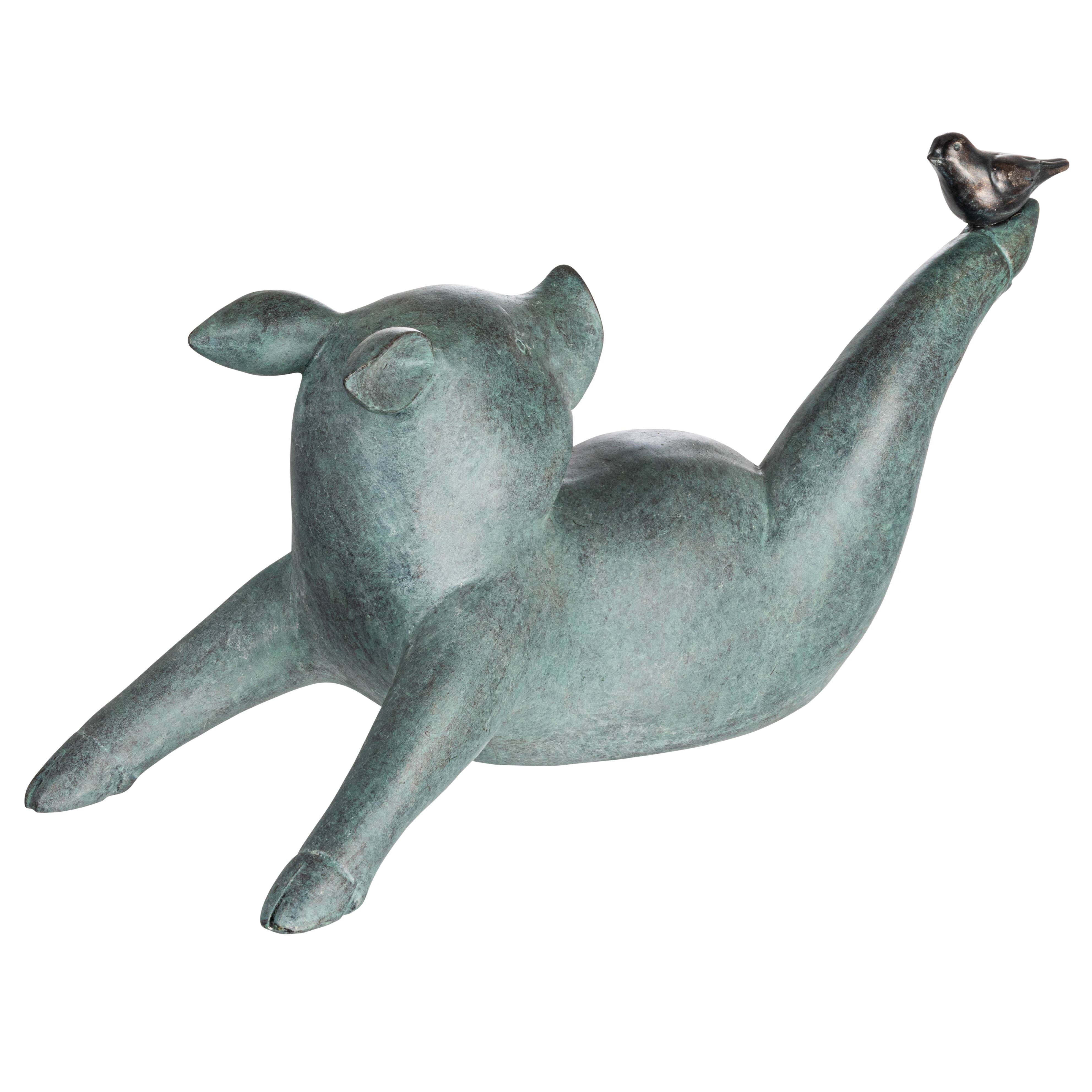 Hello Honey® 7.5" Gray Yoga Pig with Bird Decoration