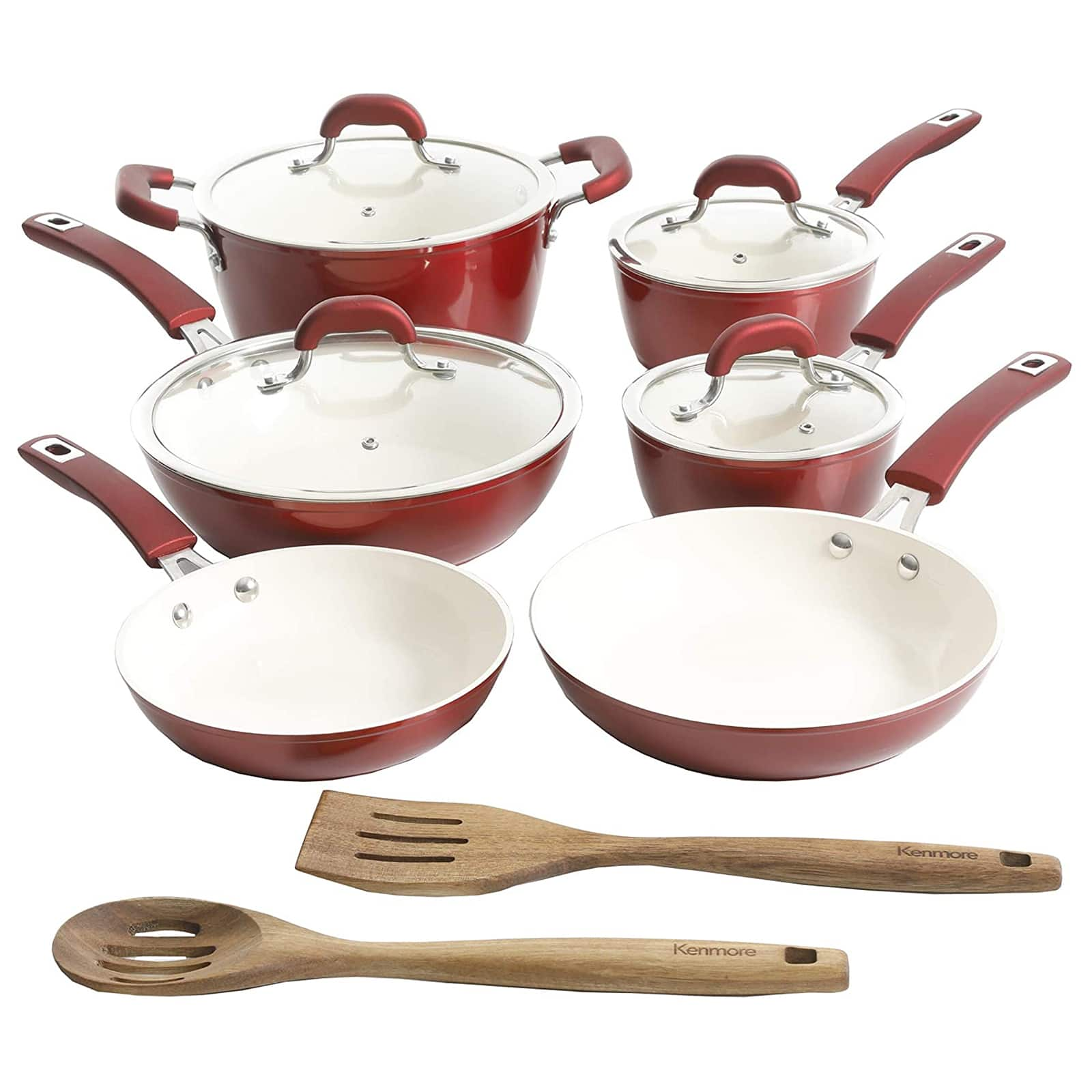 Kenmore&#xAE; Arlington 12-Piece Metallic Red Aluminum Ceramic-Coated Nonstick Cookware Set