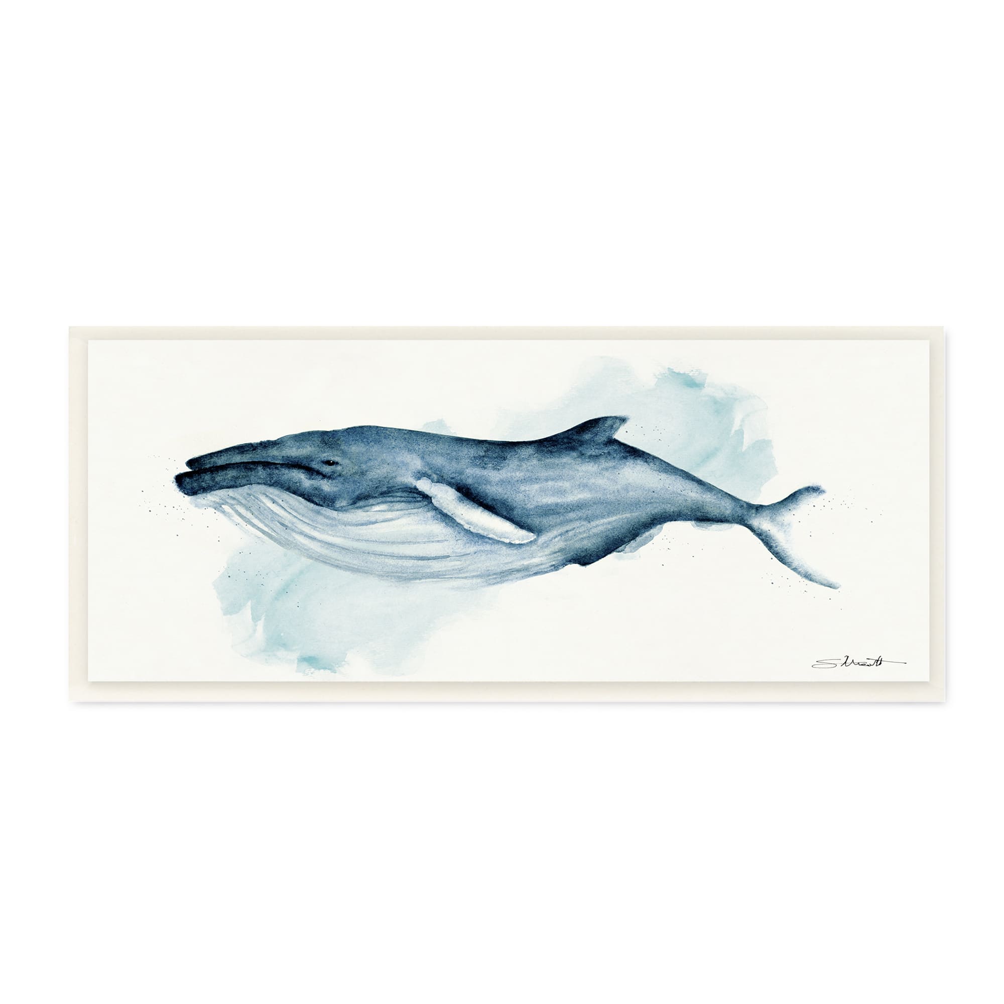 Stupell Industries Serene Humpback Whale Watercolor Painting Blue Nautical Animal,7" x 17"