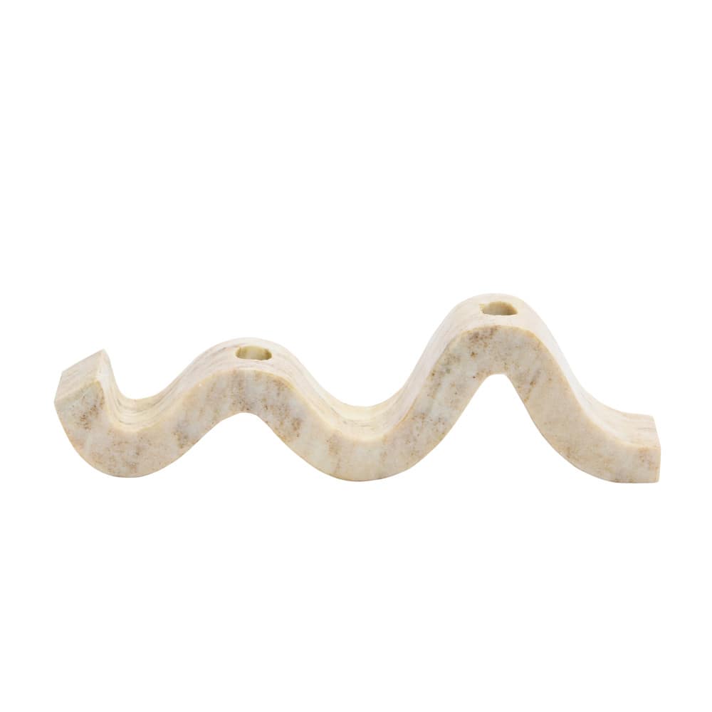 Hello Honey® 14.5" Beige Modern Marble and Brass Wave Double Taper Holder