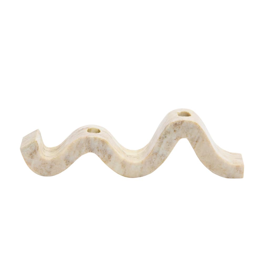 14.5" Beige Modern Marble and Brass Wave Double Taper Holder