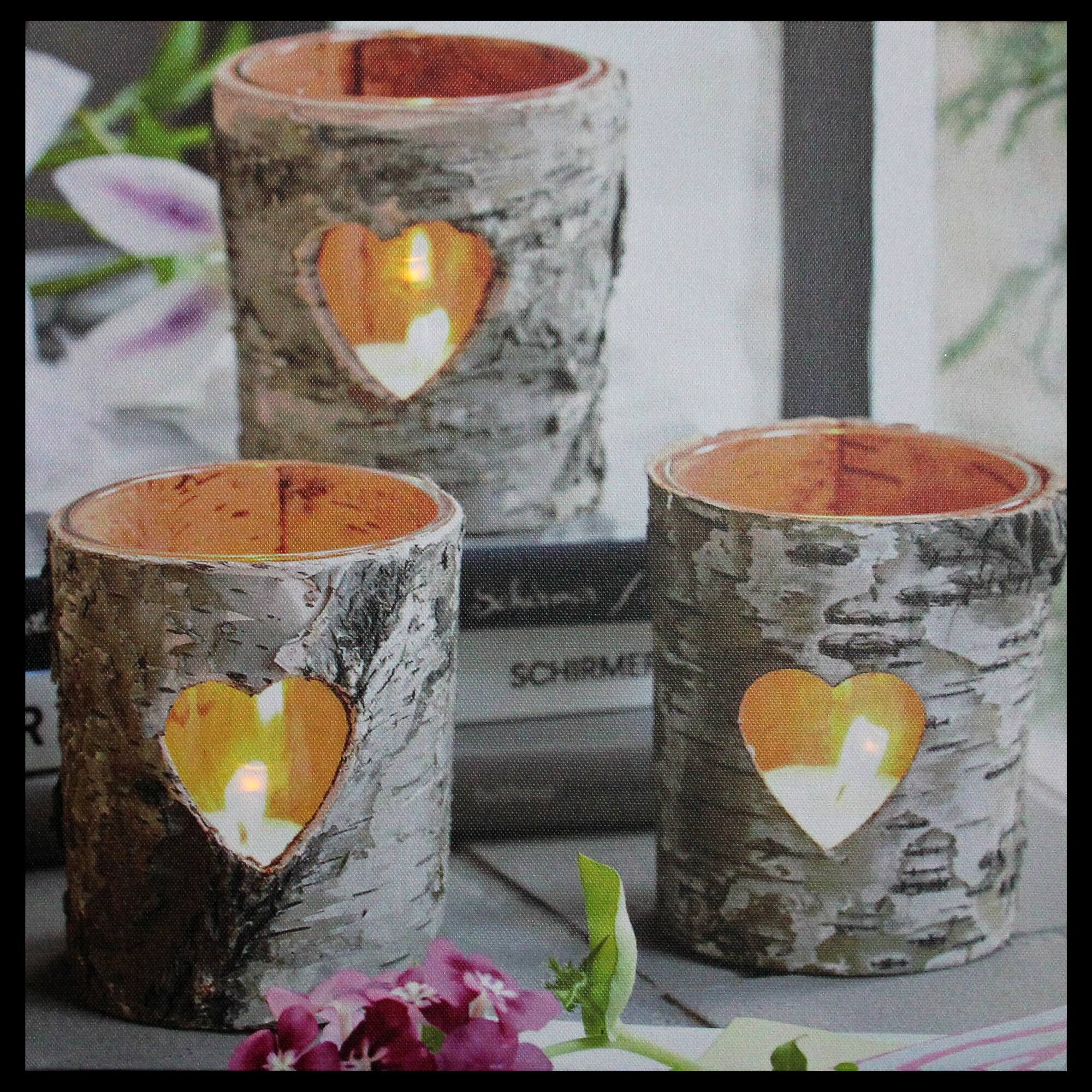 12&#x22; LED Lighted Birch Wood Candles Canvas Wall Art 